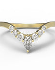 Close up of the Chevron Clara womens wedding band by Fluid Jewellery in yellow gold
