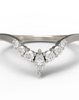 Close up of the Chevron Penelope womens wedding band by Fluid Jewellery in white gold