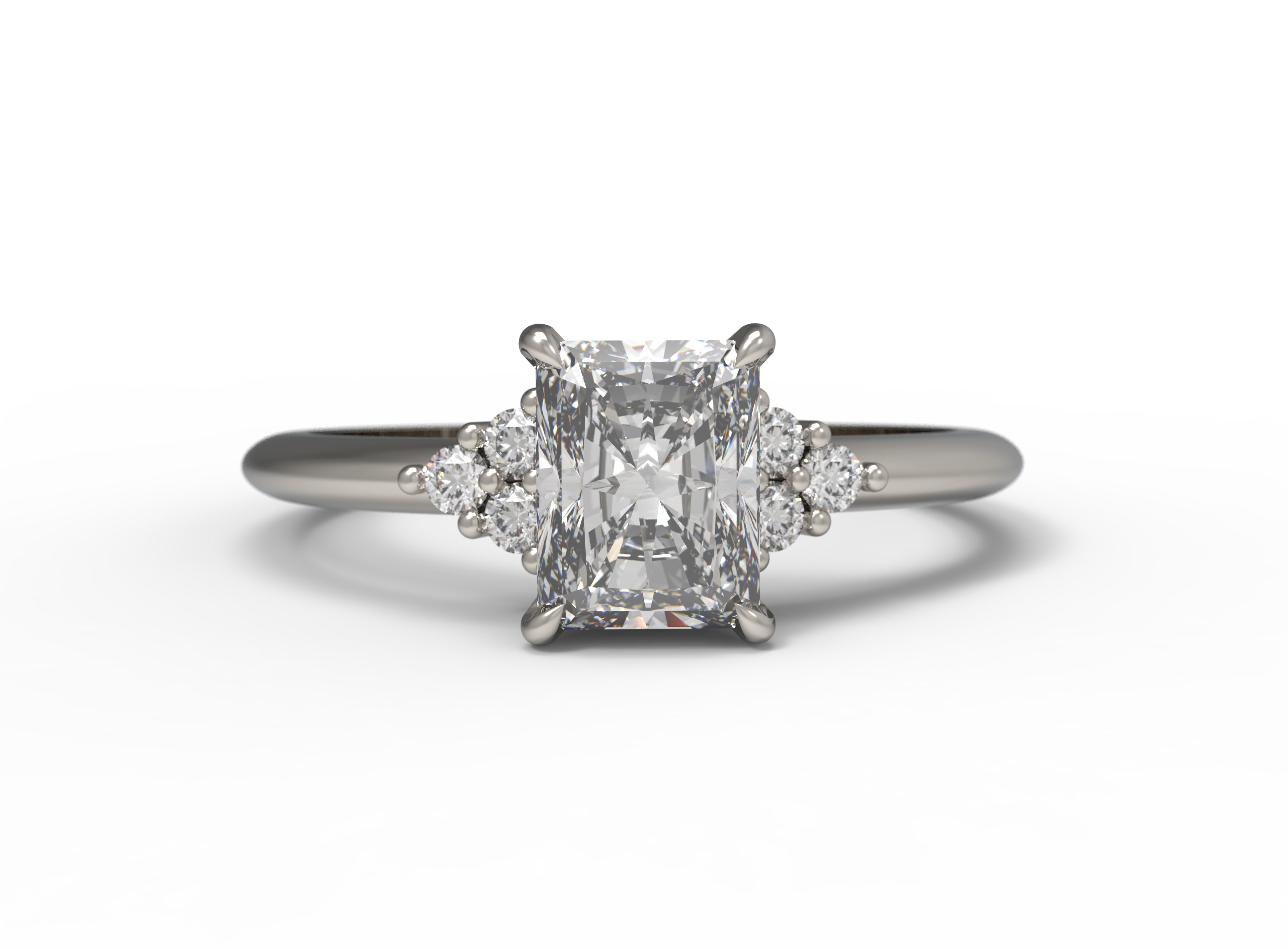 Close up of the Cluster Aria Solitaire Engagement Ring in white gold by Fluid Jewellery