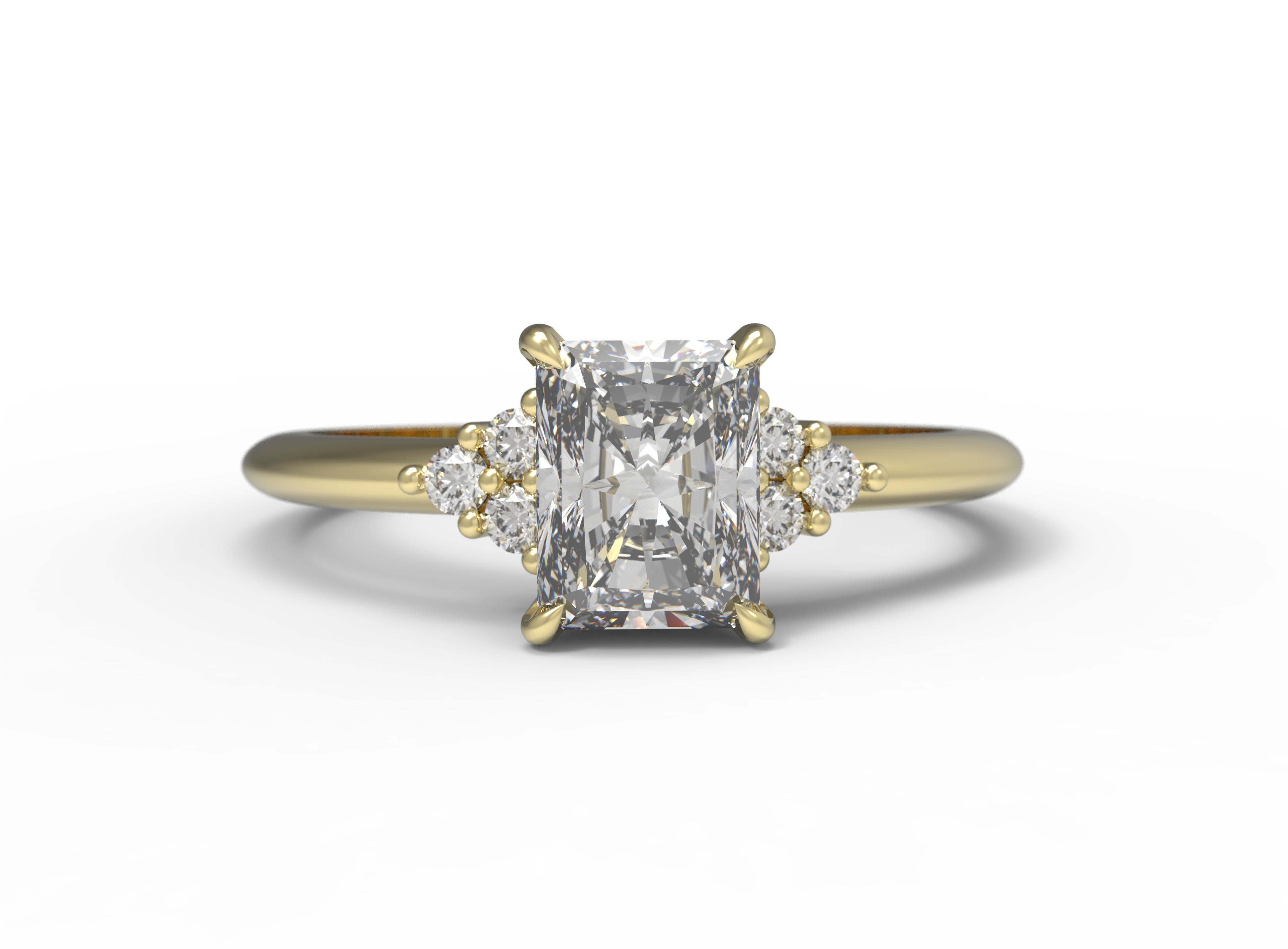 Close up of the Cluster Aria Solitaire Engagement Ring in yellow gold by Fluid Jewellery
