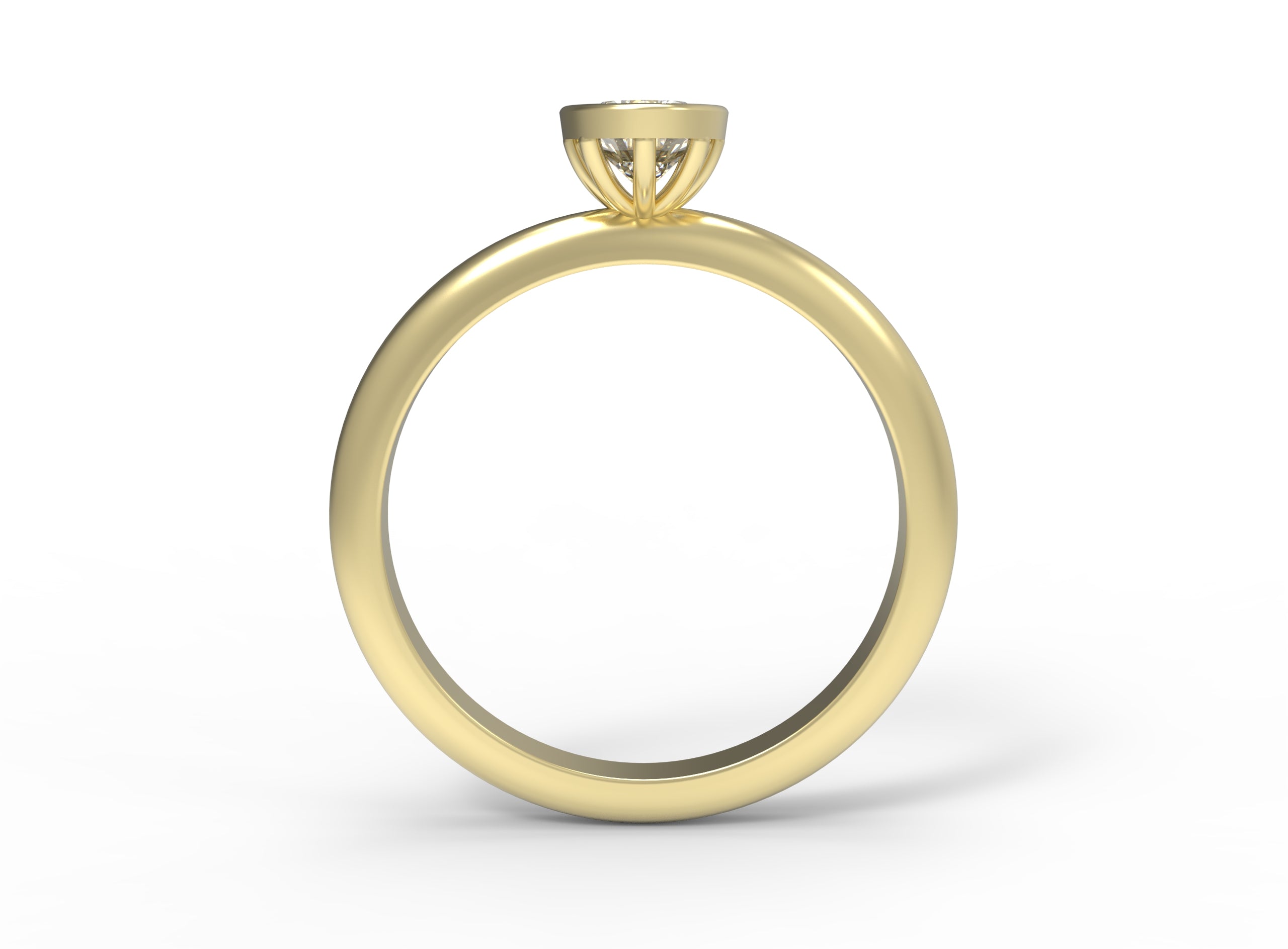 Close up of the Bezel Isla Solitaire Engagement Ring in yellow gold by Fluid Jewellery 3