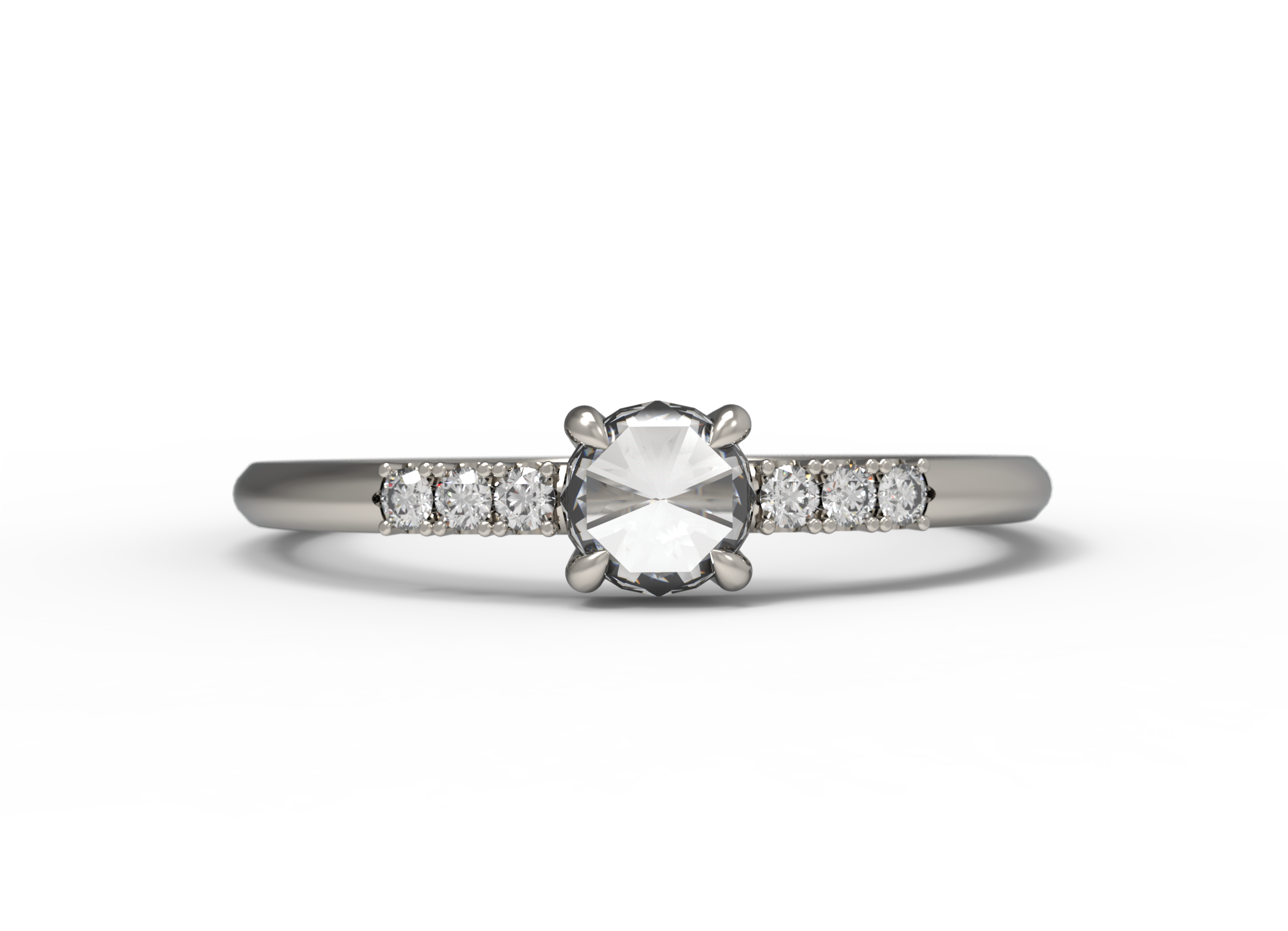 Close up of the Accented Bri Solitaire Engagement Ring in white gold by Fluid Jewellery