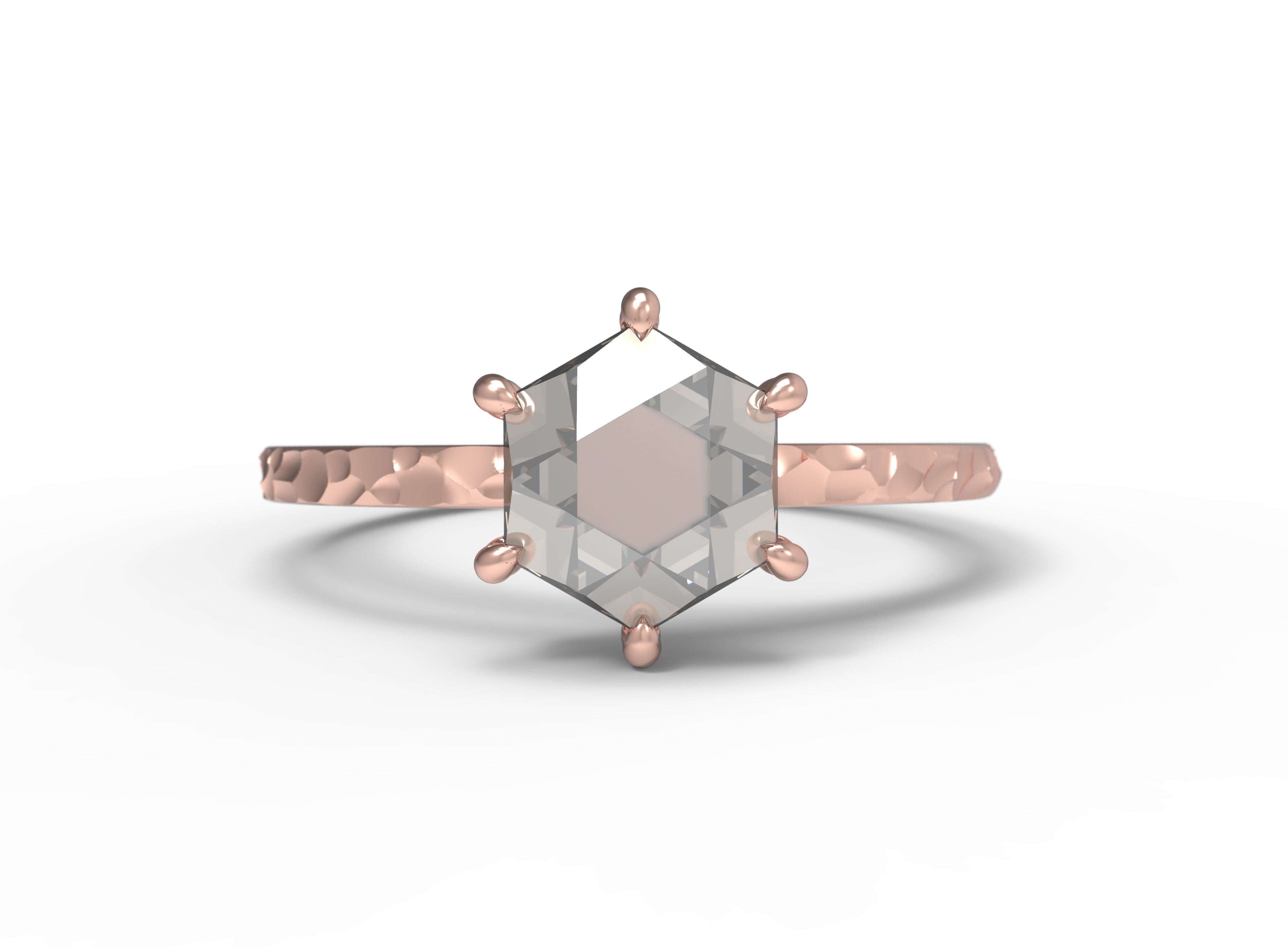 Close up of the Classic Celeste Solitaire Engagement Ring in rose gold by Fluid Jewellery