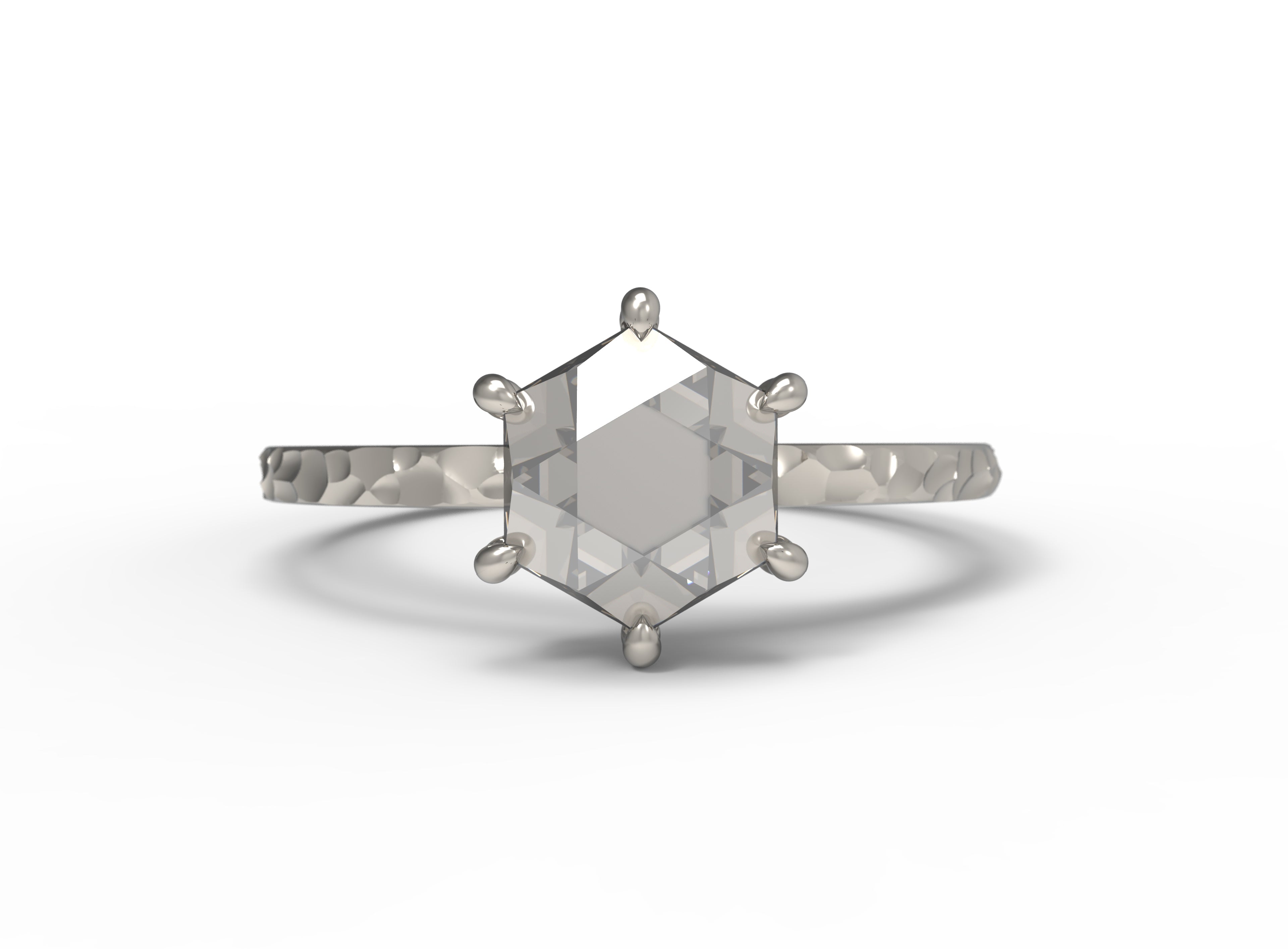 Close up of the Classic Celeste Solitaire Engagement Ring in white gold by Fluid Jewellery