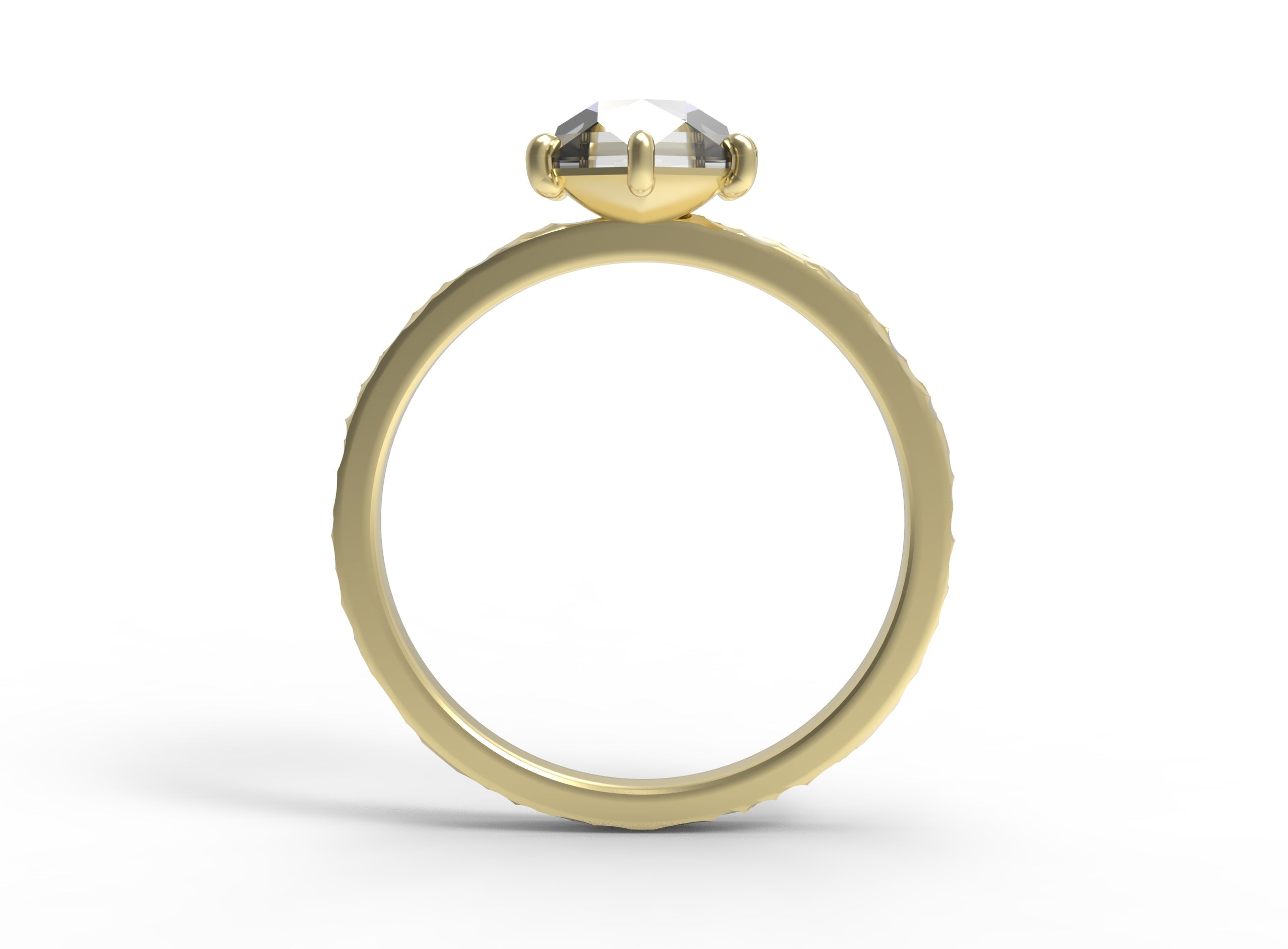 Close up of the Classic Celeste Solitaire Engagement Ring in yellow gold by Fluid Jewellery 3
