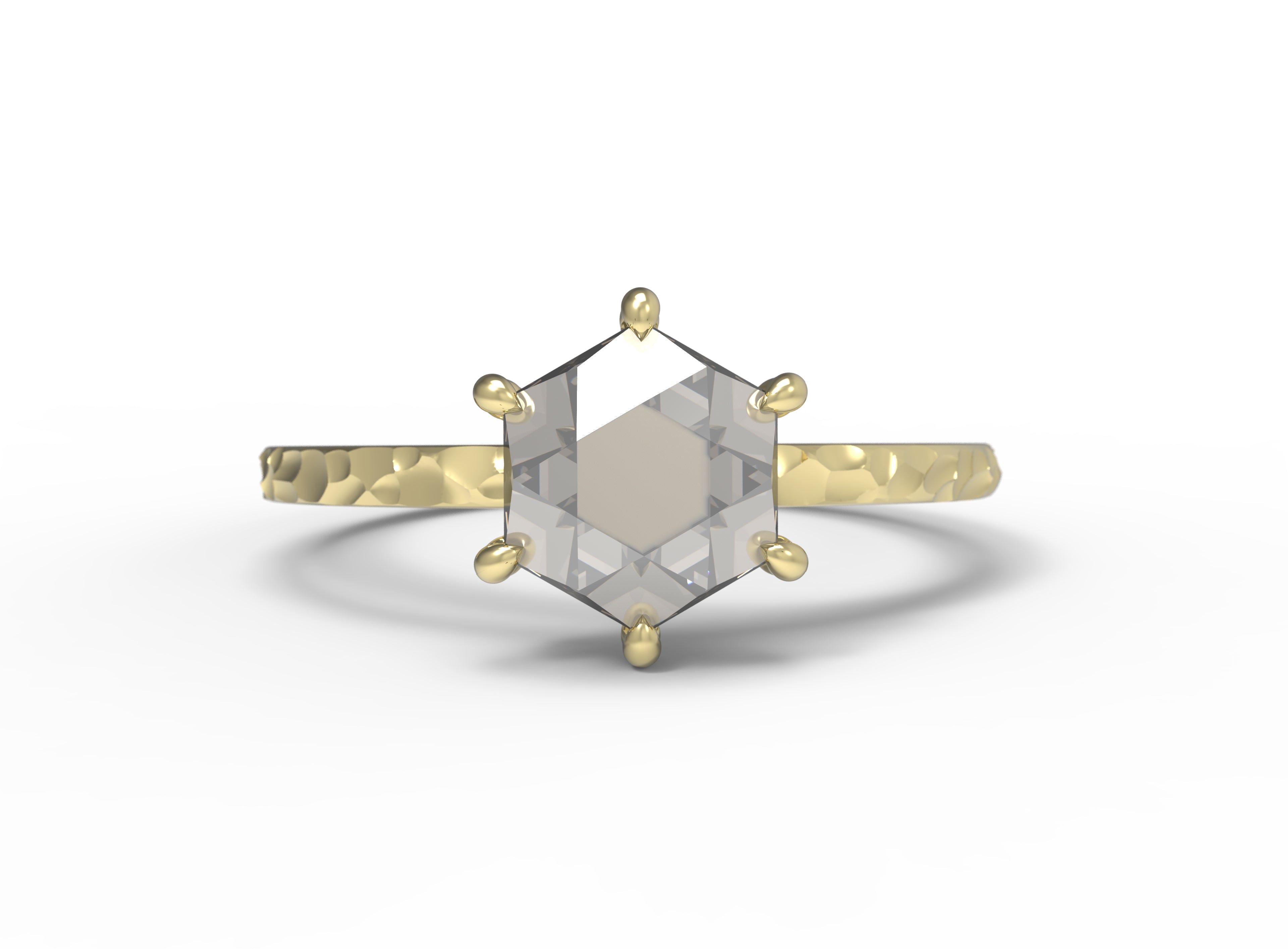 Close up of the Classic Celeste Solitaire Engagement Ring in yellow gold by Fluid Jewellery