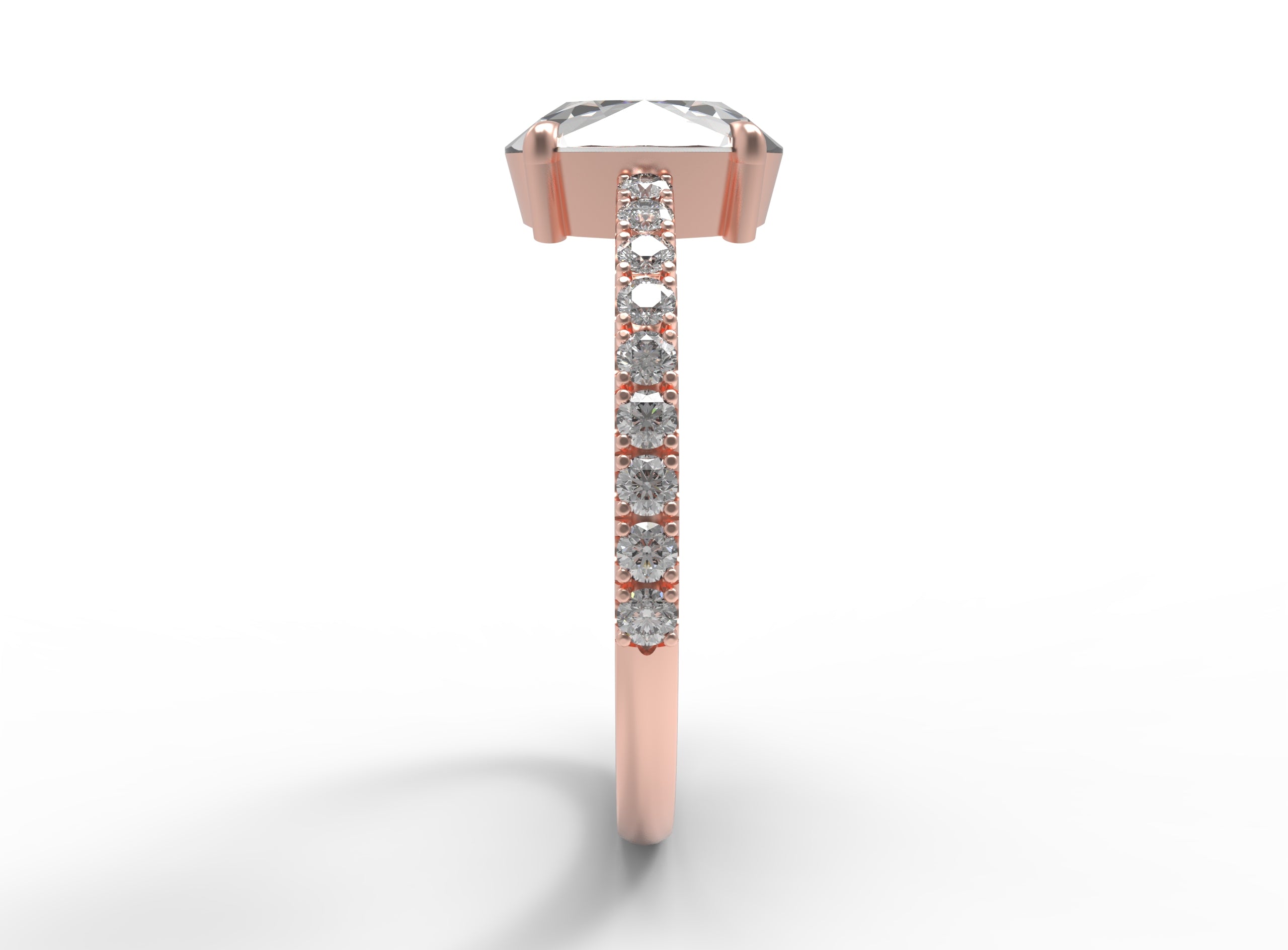 Close up of the Chloe Solitaire Engagement Ring in rose gold by Fluid Jewellery