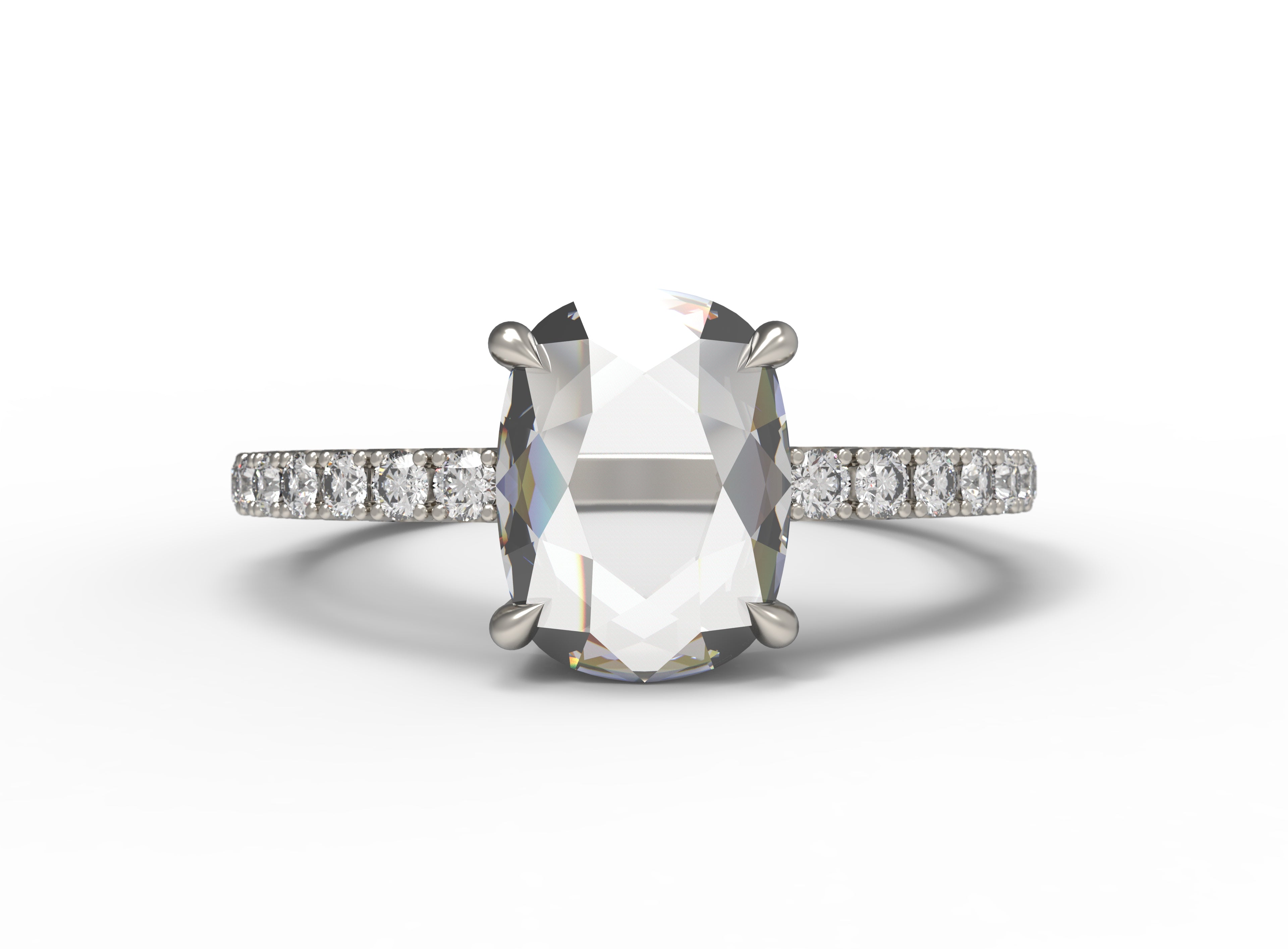Close up of the Avery Solitaire Engagement Ring in white gold by Fluid Jewellery