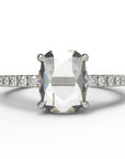 Close up of the Avery Solitaire Engagement Ring in white gold by Fluid Jewellery