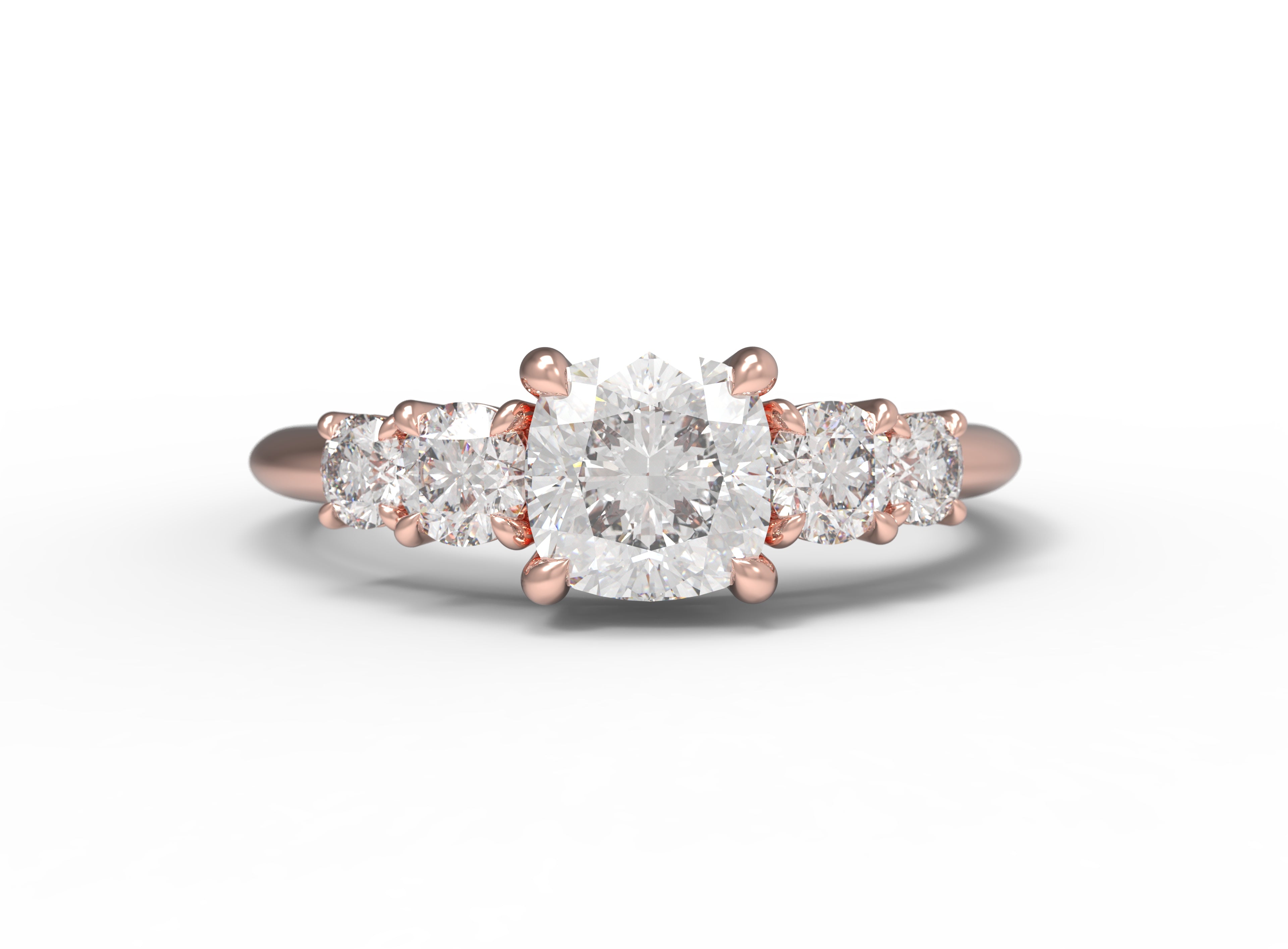 Close up of the Five Stone Claire Engagement Ring in rose gold by Fluid Jewellery