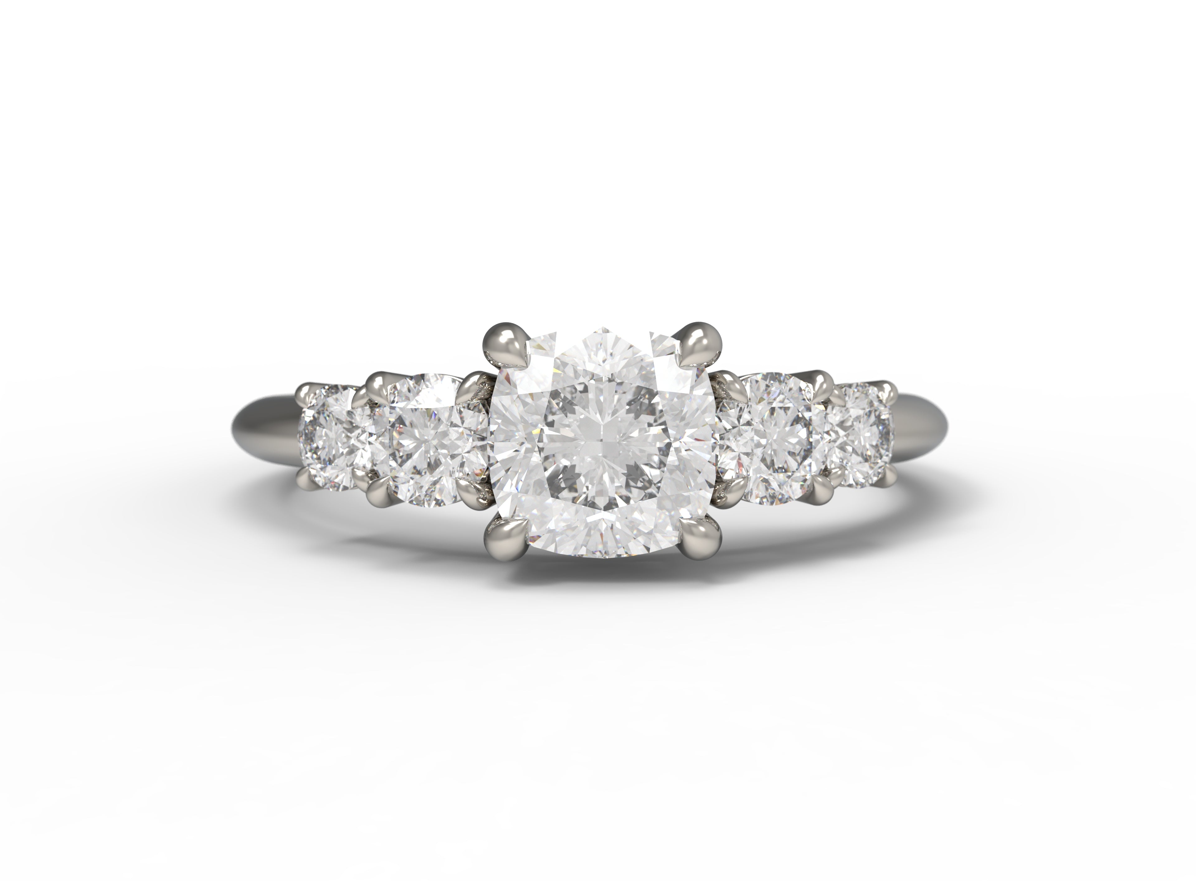 Close up of the Five Stone Claire Engagement Ring in white gold by Fluid Jewellery