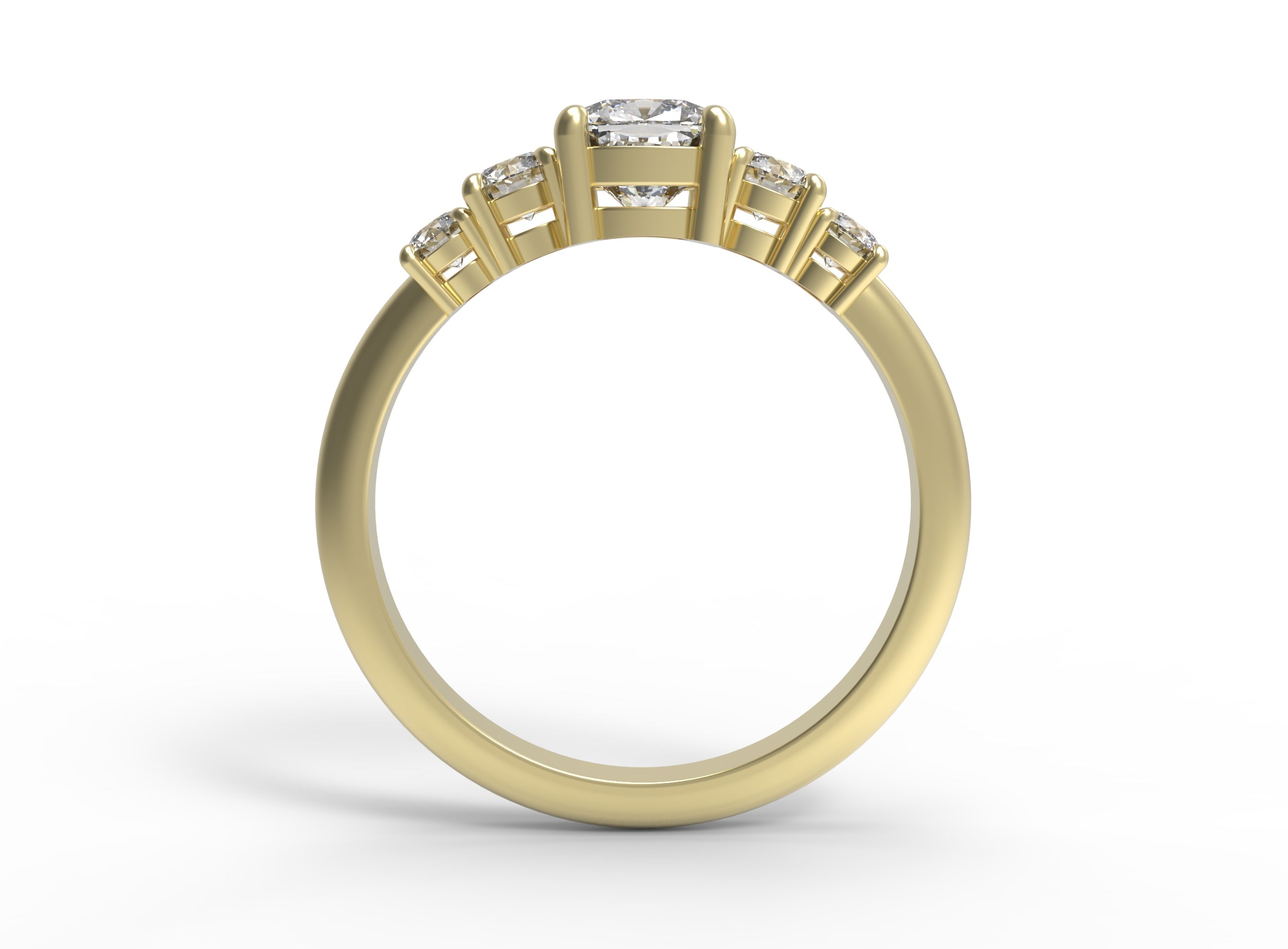 Close up of the Five Stone Claire Engagement Ring in yellow gold by Fluid Jewellery 3