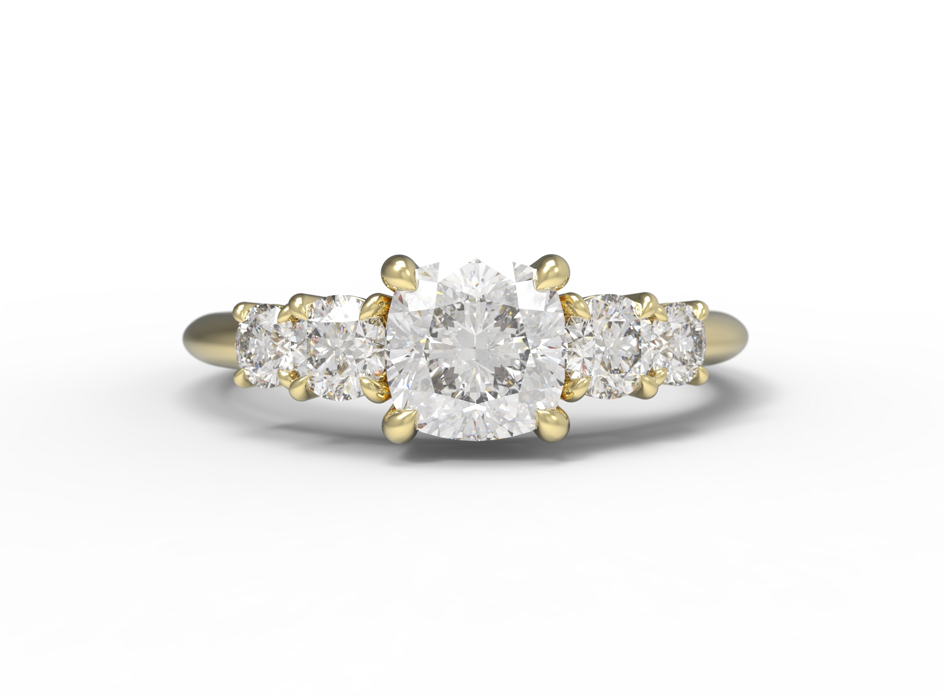 Close up of the Five Stone Claire Engagement Ring in yellow gold by Fluid Jewellery
