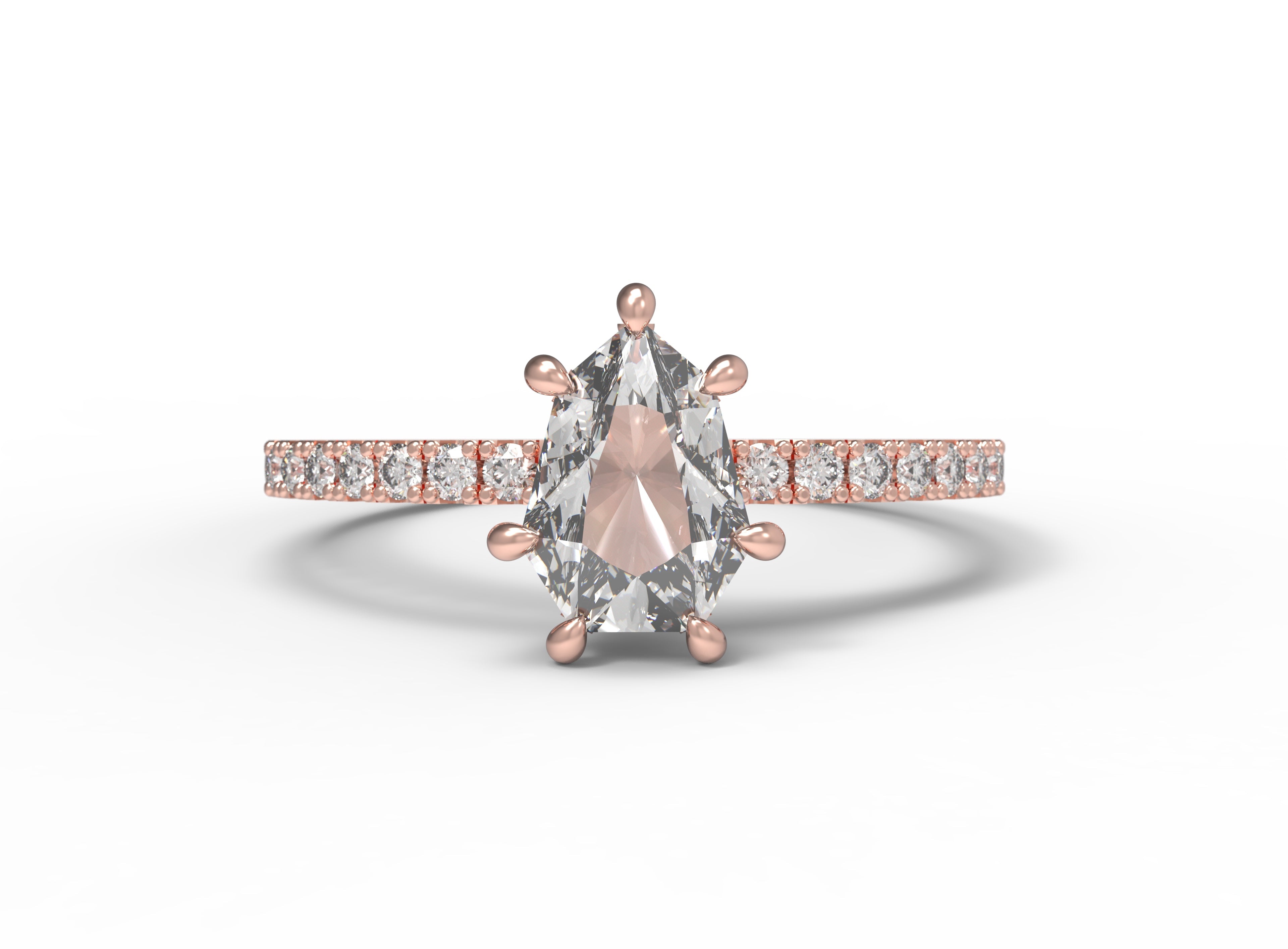 Close up of the Accented Daphne Solitaire Engagement Ring in rose gold by Fluid Jewellery