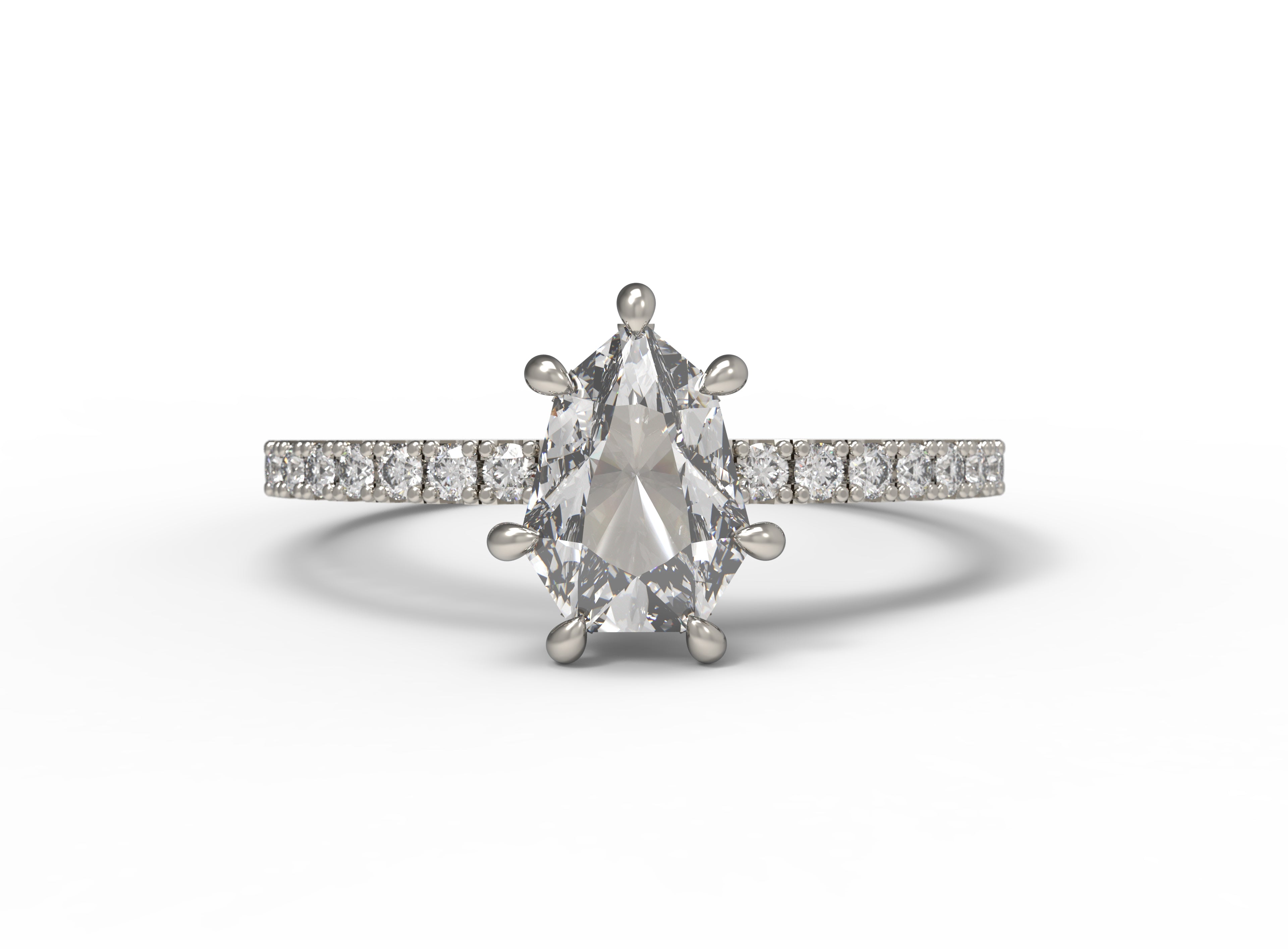 Close up of the Accented Daphne Solitaire Engagement Ring in white gold by Fluid Jewellery