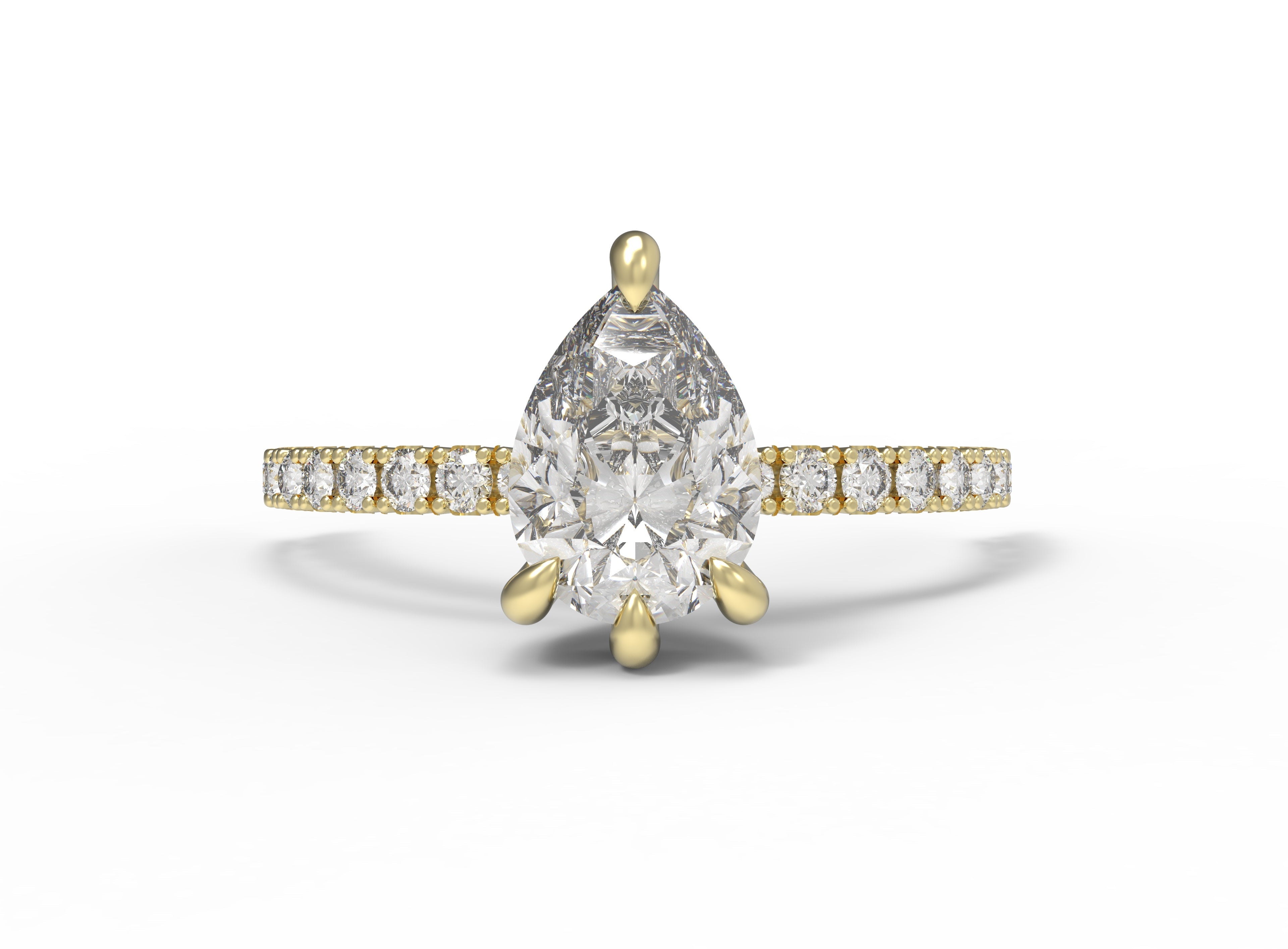 Close up of the Accented Edith Solitaire Engagement Ring in gold by Fluid Jewellery