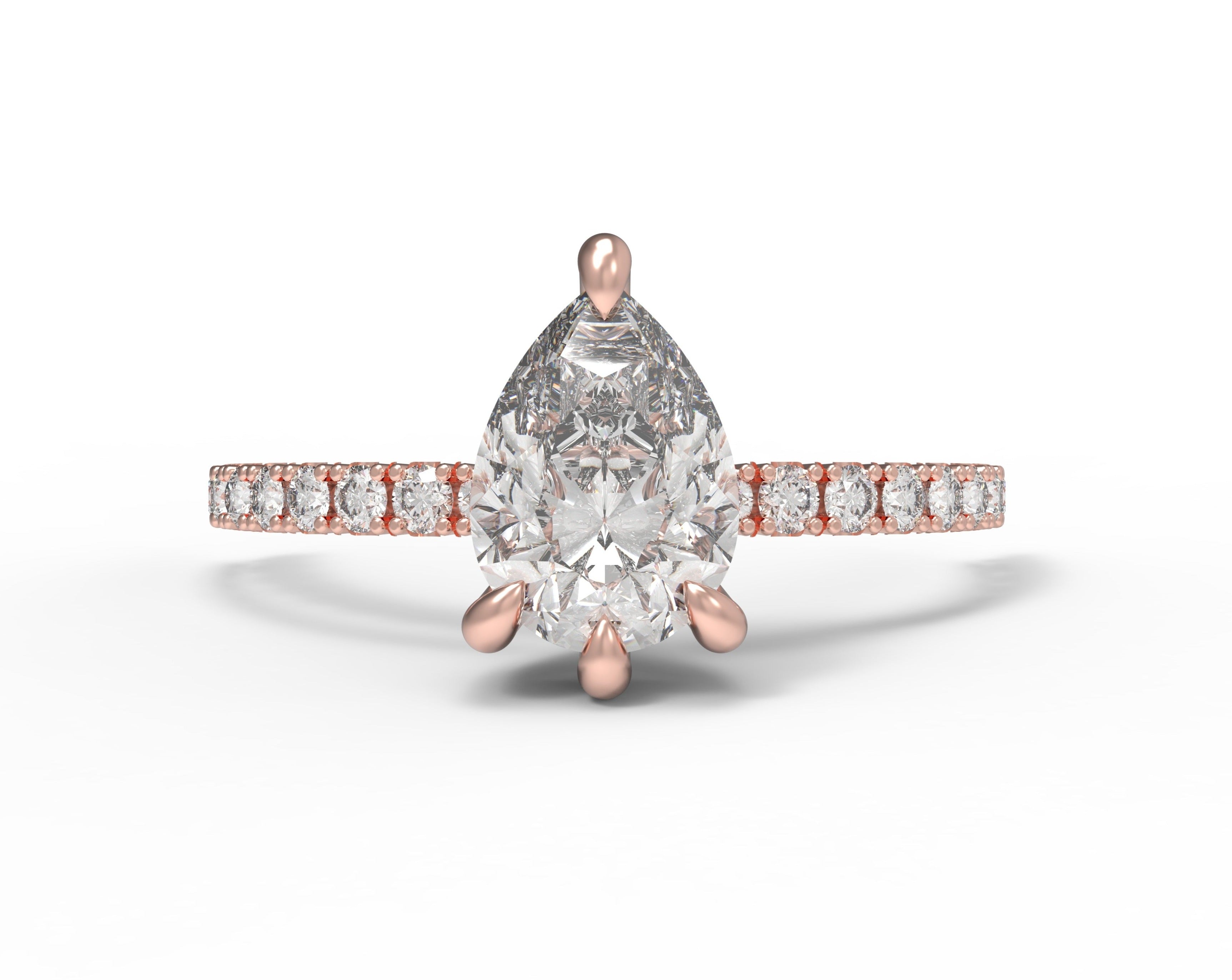 Close up of the Accented Edith Solitaire Engagement Ring in rose gold by Fluid Jewellery