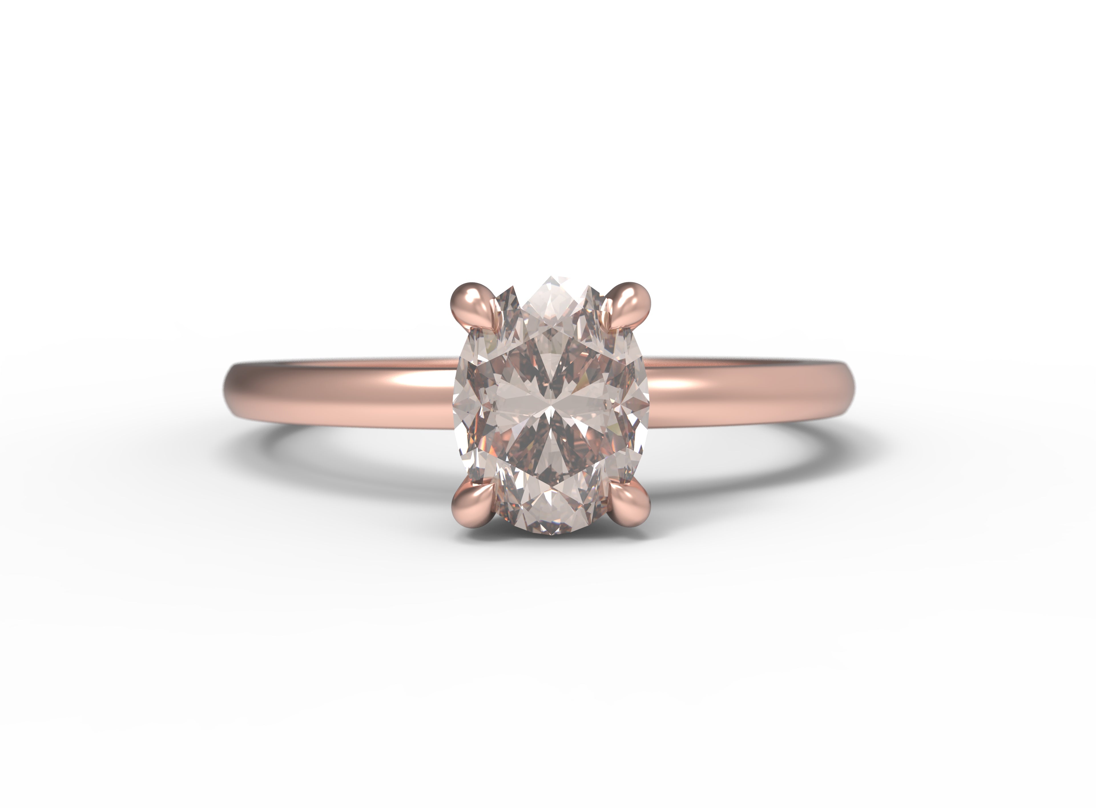 Close up of the Classic Kate Solitaire Engagement Ring in rose gold by Fluid Jewellery
