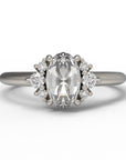 Close up of the Cluster Matilda Solitaire Engagement Ring in white gold by Fluid Jewellery