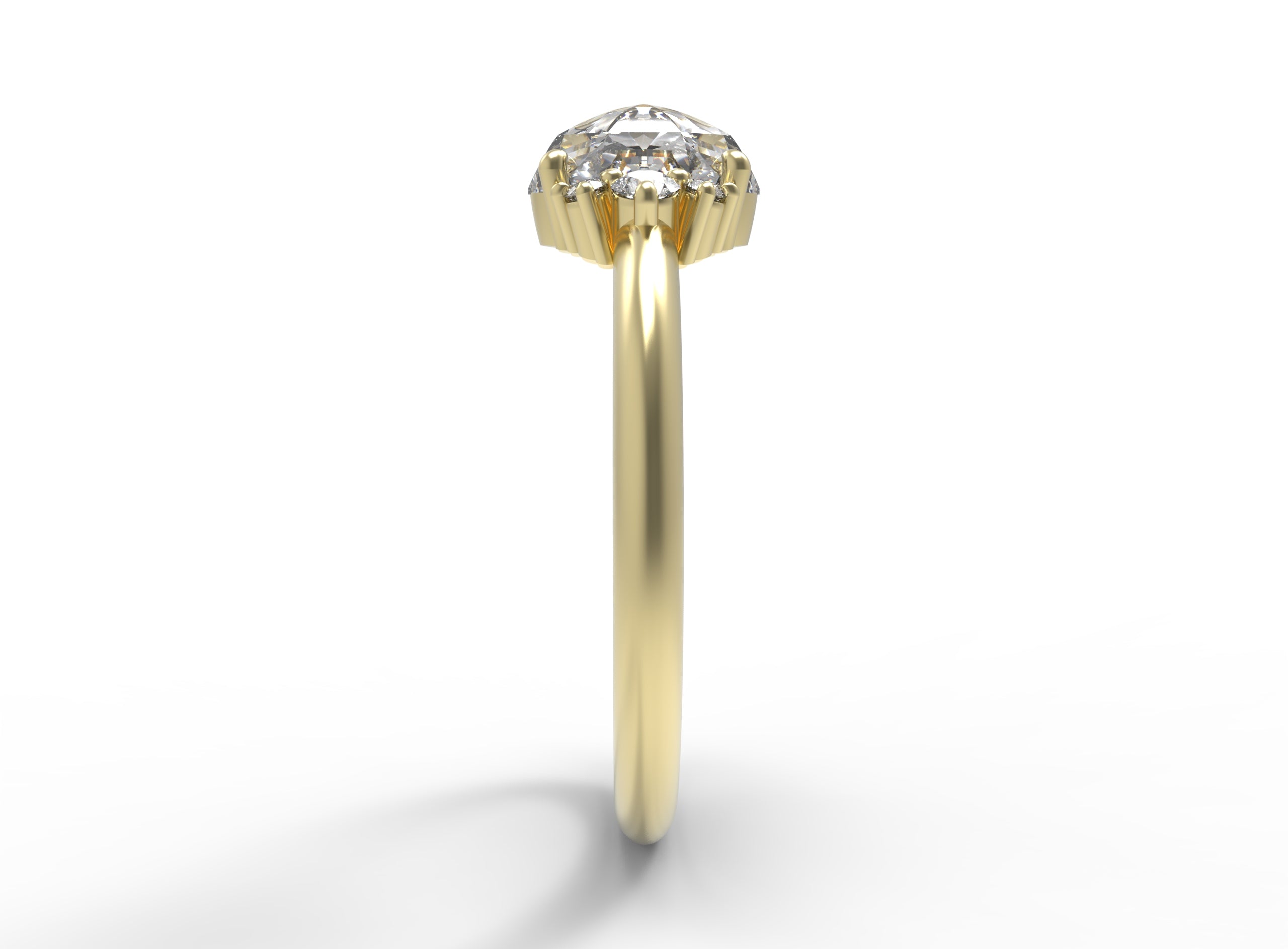 Close up of the Cluster Matilda Solitaire Engagement Ring in yellow gold by Fluid Jewellery 3