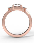 Close up of the Three Stone Merike Engagement Ring in rose gold by Fluid Jewellery 2