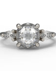 Close up of the Three Stone Sadie Engagement Ring in white gold by Fluid Jewellery