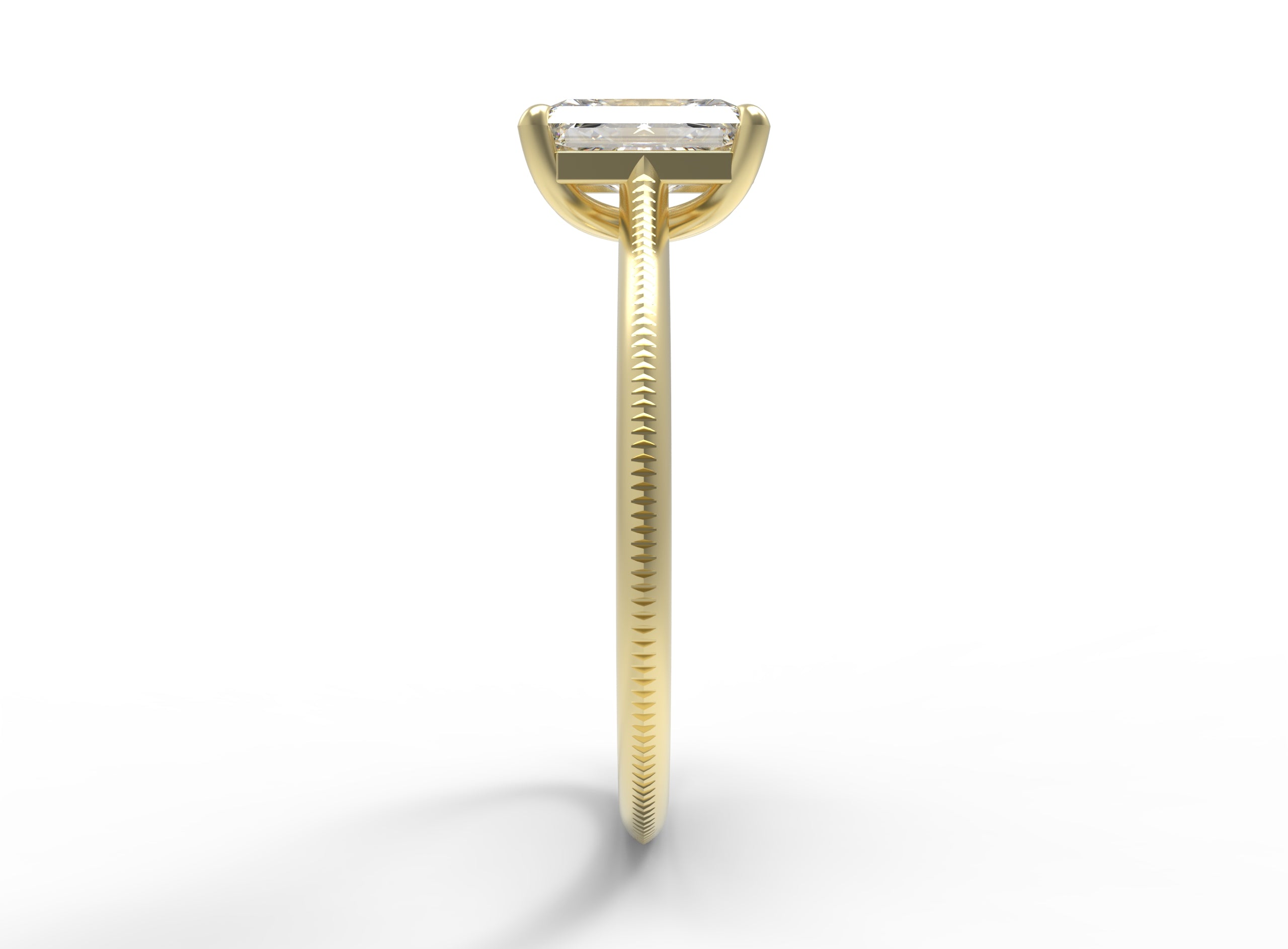Close up of the Cathedral Sage Solitaire Engagement Ring in yellow gold by Fluid Jewellery 2