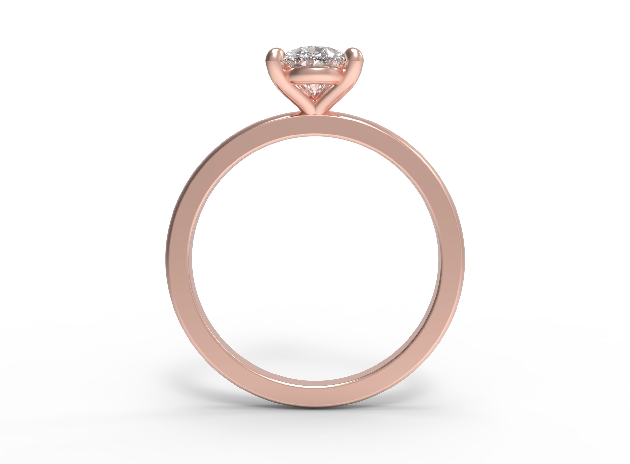 Close up of the Classic Sula Solitaire Engagement Ring in rose gold by Fluid Jewellery 3