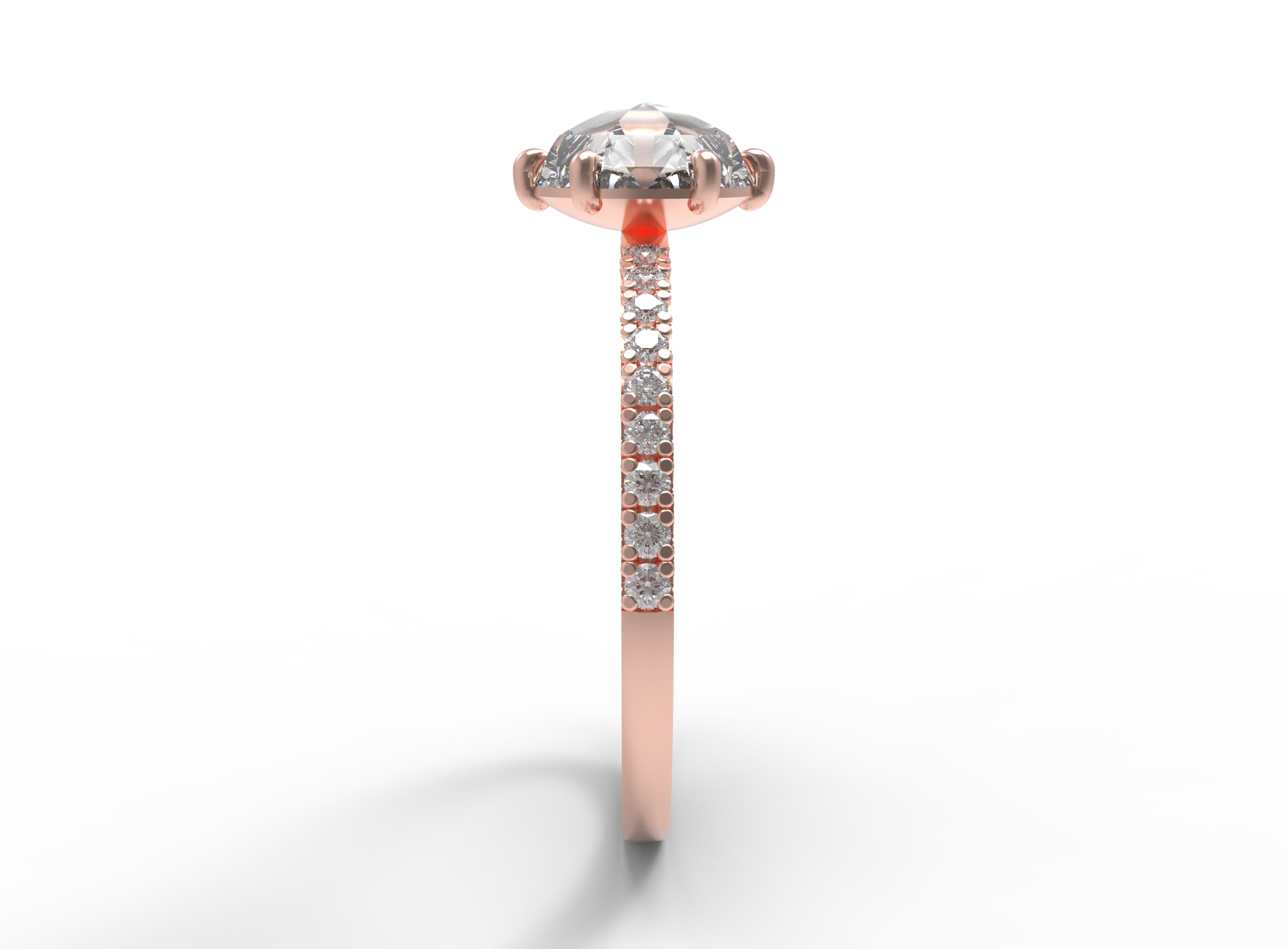 Close up of the Accented Zoe Solitaire Engagement Ring in rose gold by Fluid Jewellery 2