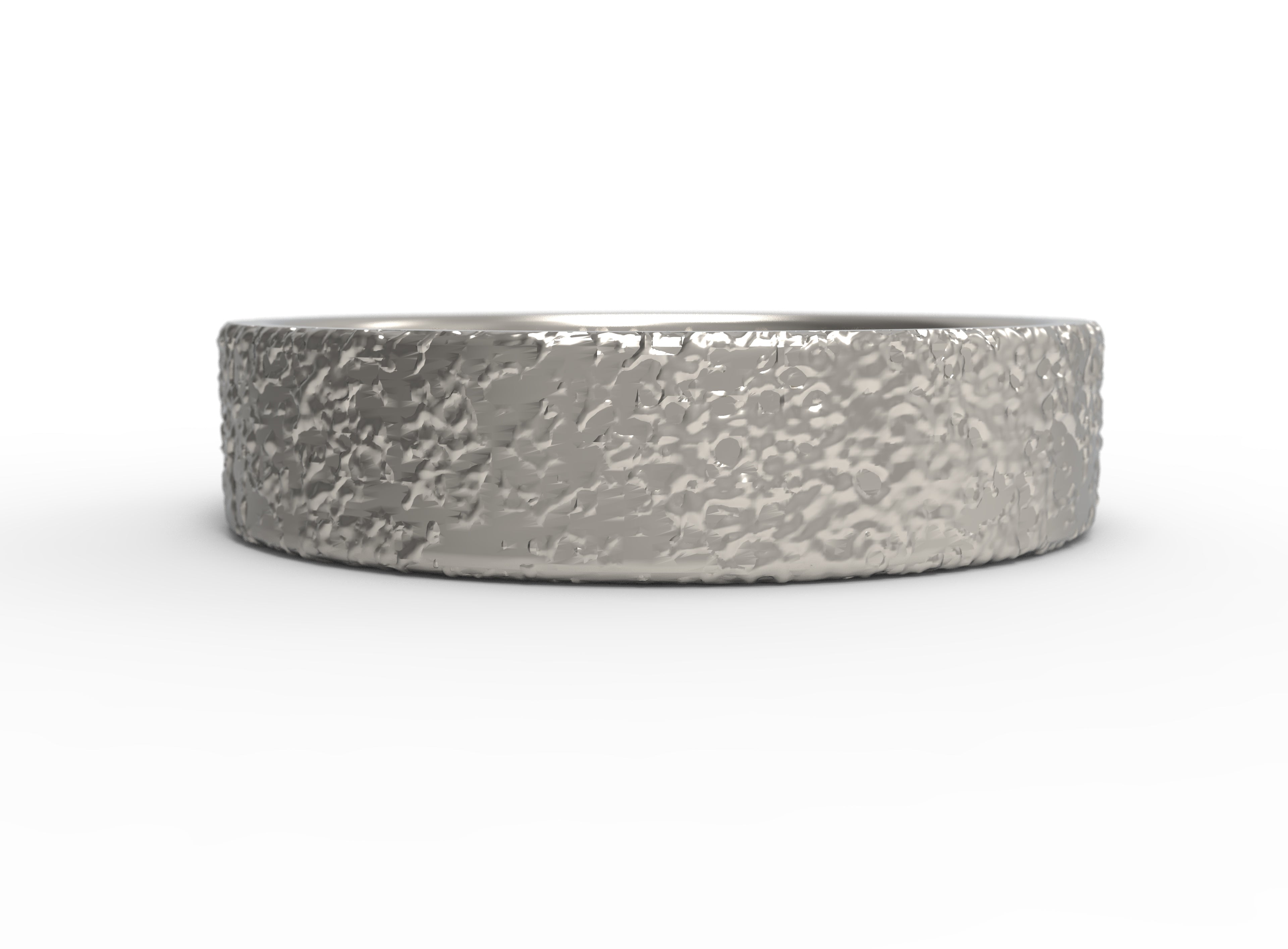 Close up of the mens Arena wedding band in white gold
