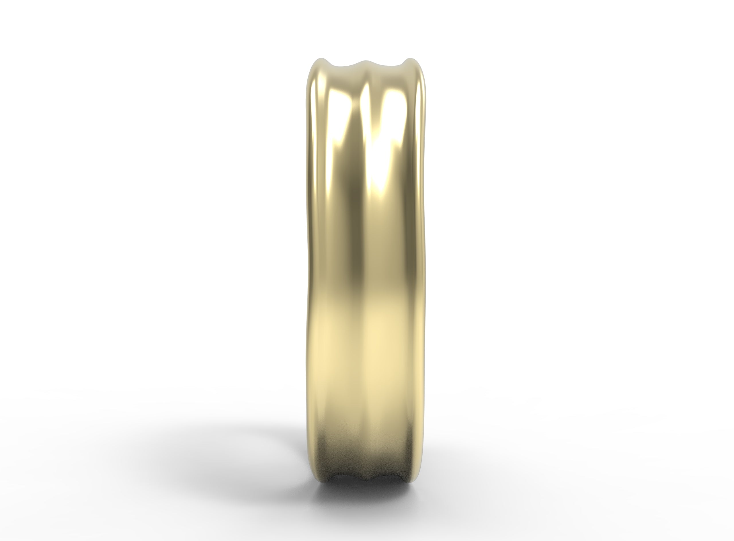 Close up of the mens Groove wedding band in yellow gold 2