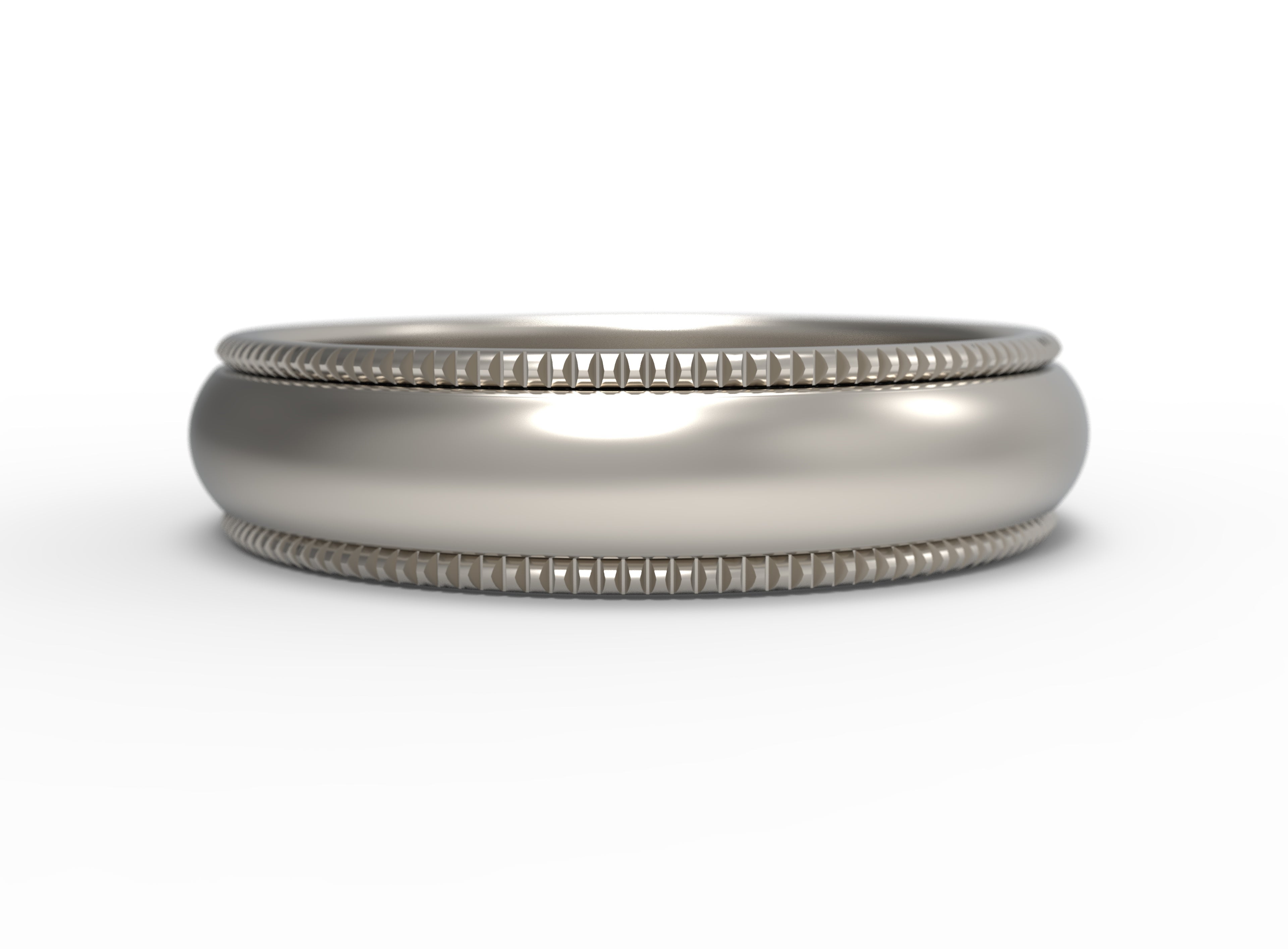 Close up of the mens Milgrain wedding band in white gold