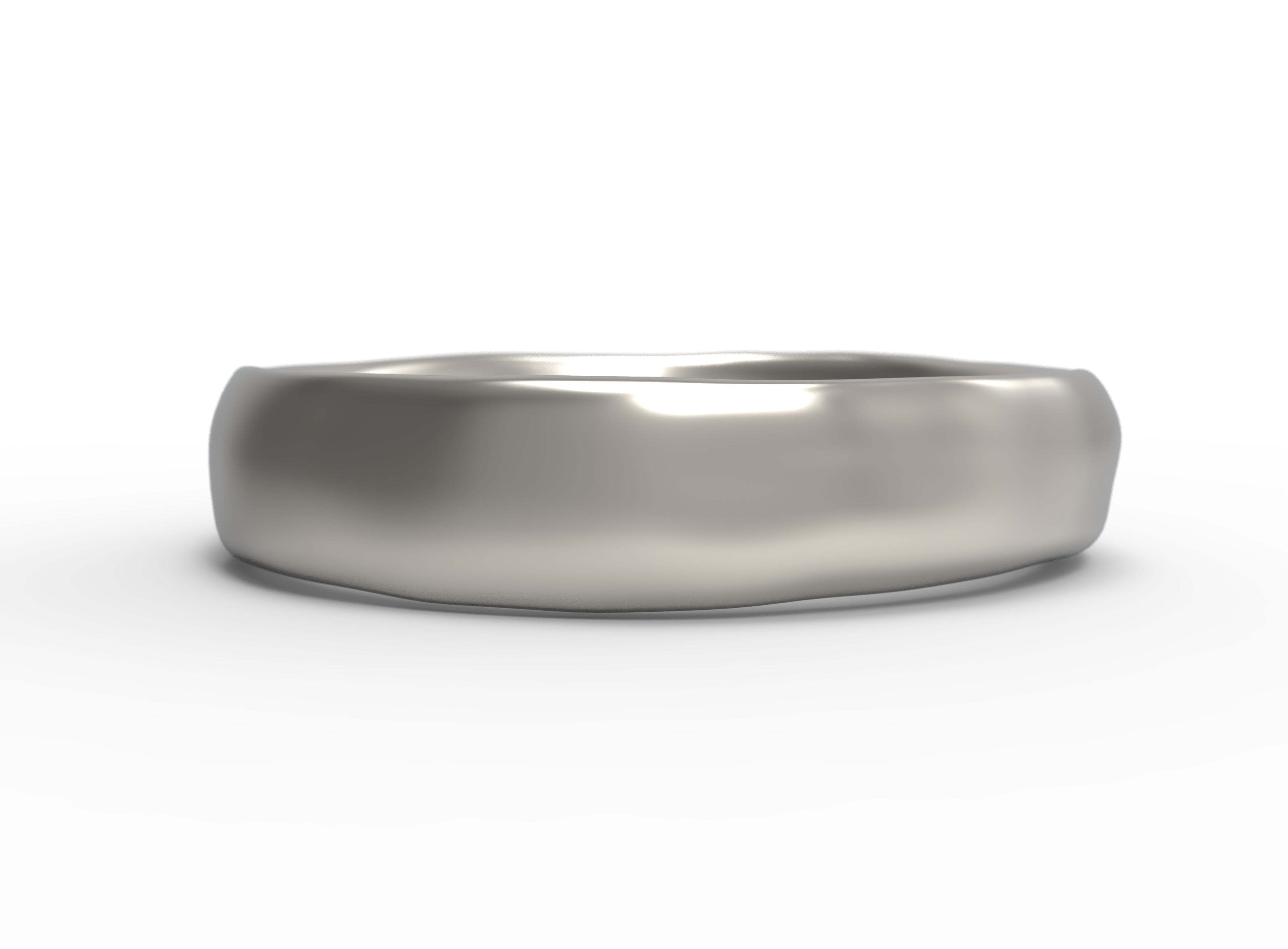 Close up of the mens Organic wedding band in white gold