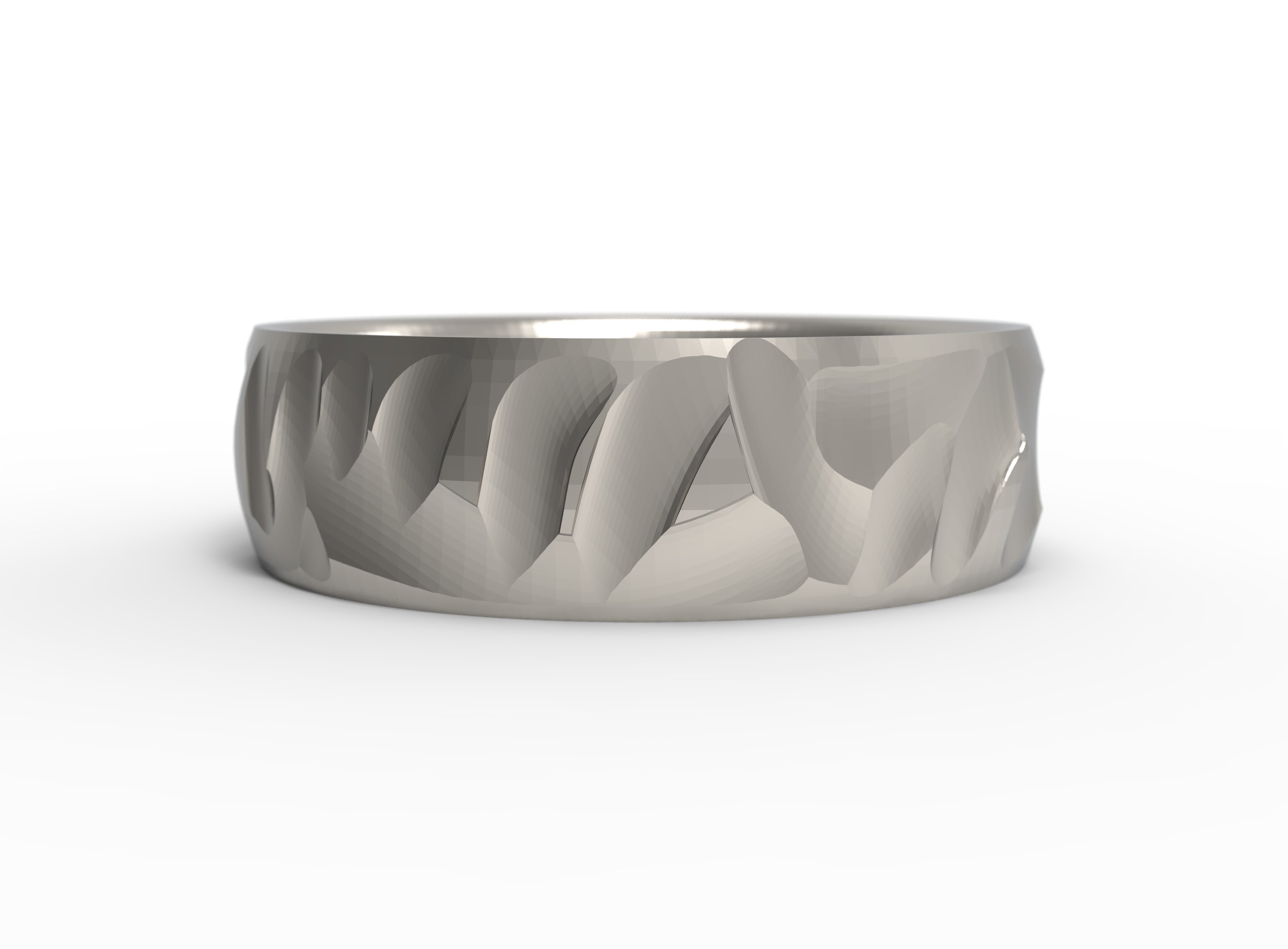Close up of the mens Wave wedding band in white gold