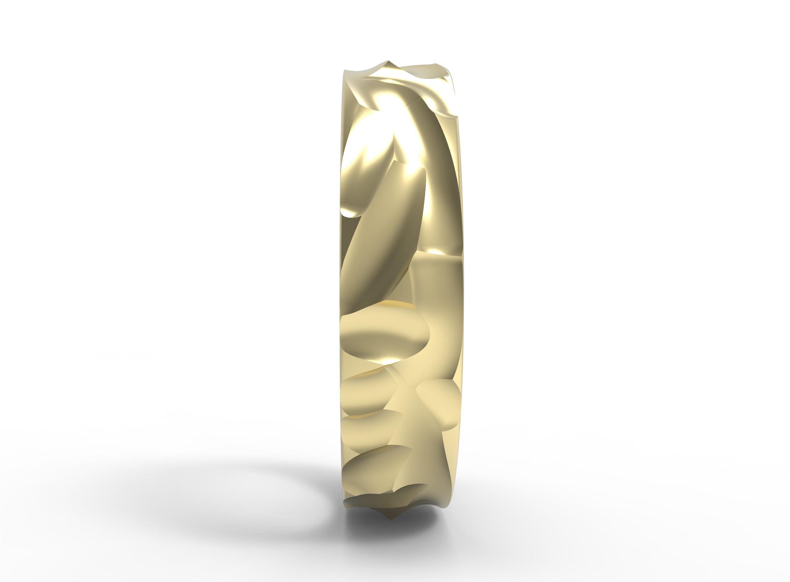 Close up of the mens Wave wedding band in yellow gold 2