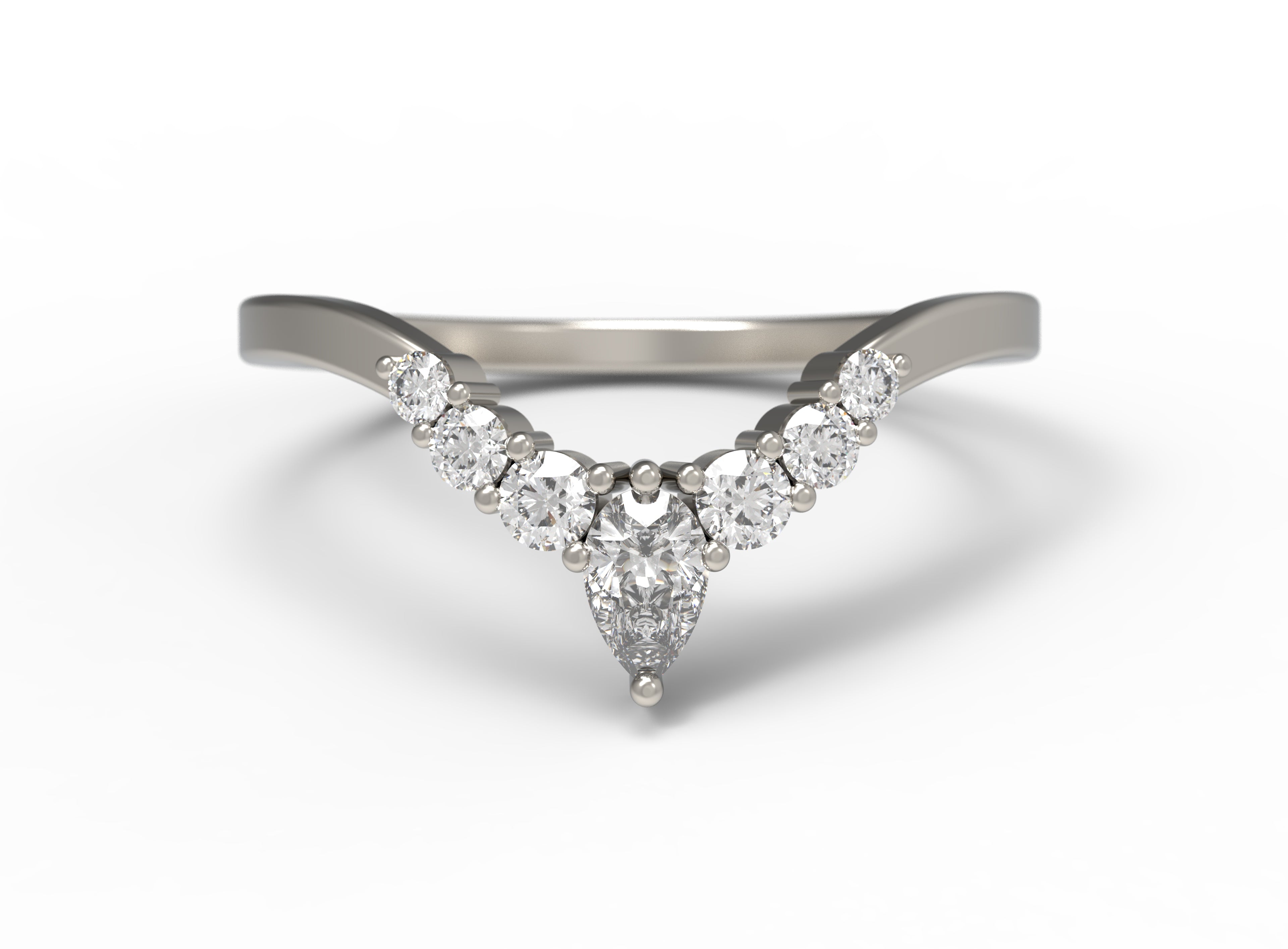 Close up of the Chevron Clara womens wedding band by Fluid Jewellery in white gold