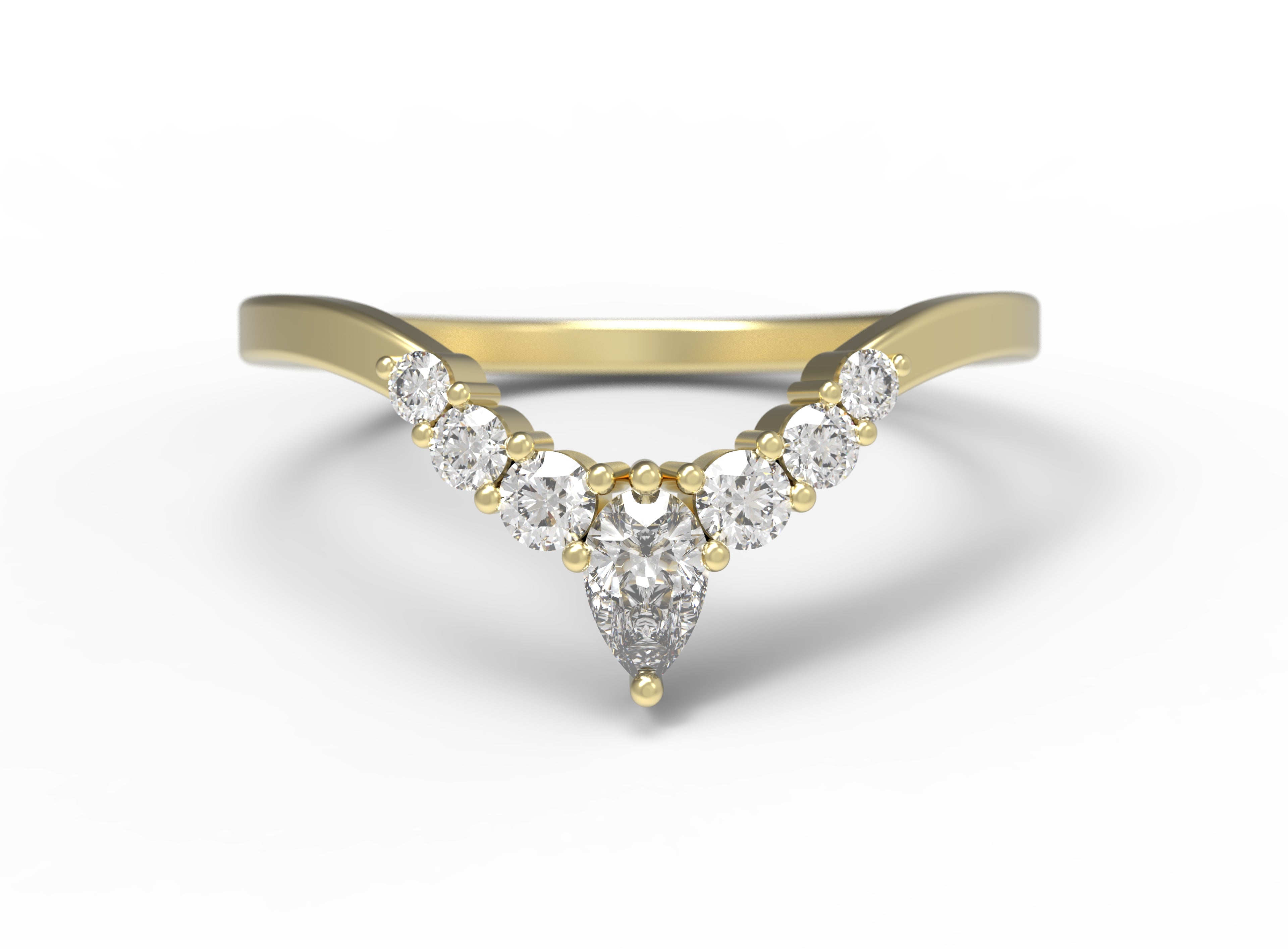 Close up of the Chevron Clara womens wedding band by Fluid Jewellery in yellow gold