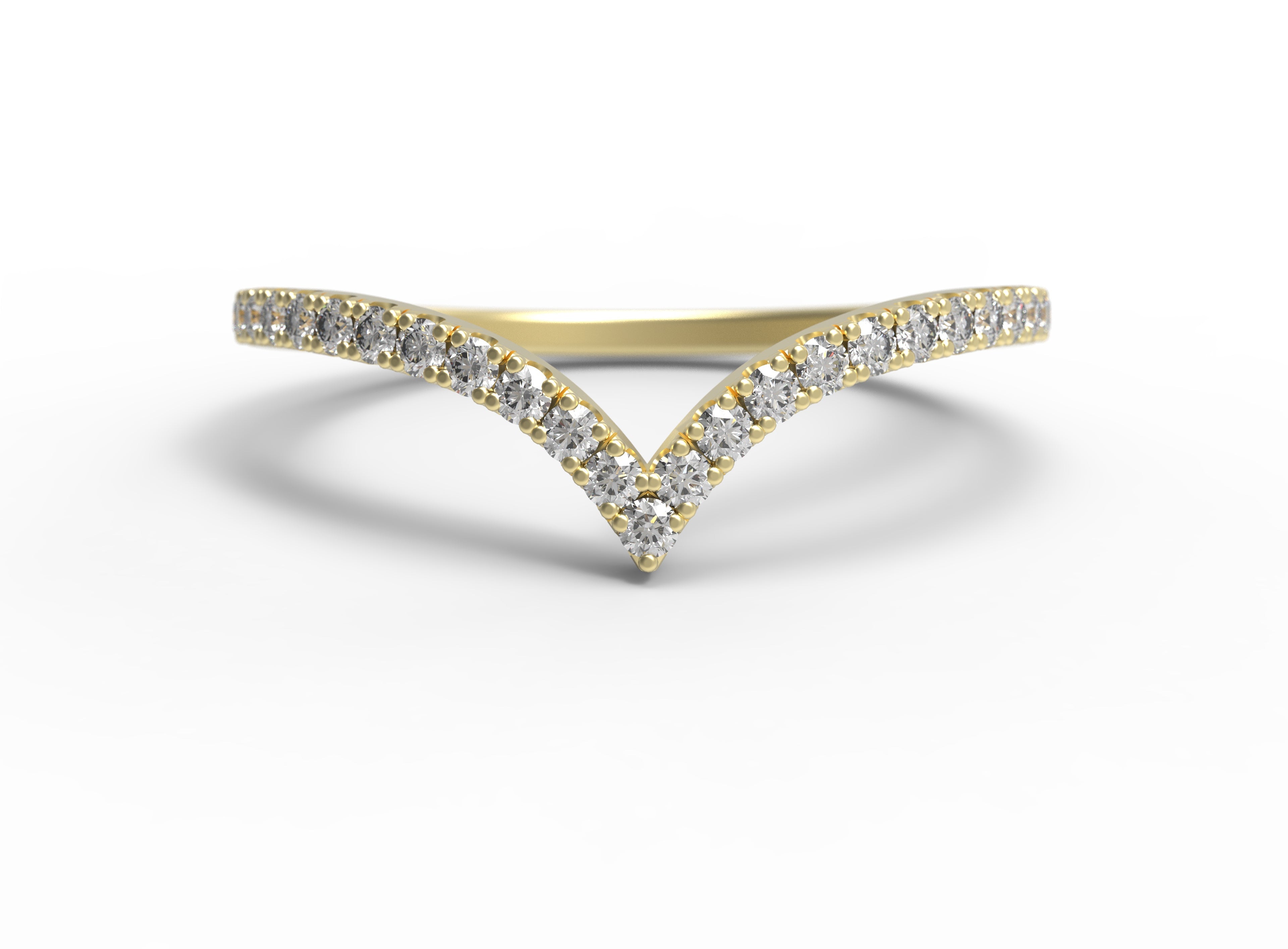 Close up of the Chevron Mia womens wedding band by Fluid Jewellery in yellow gold