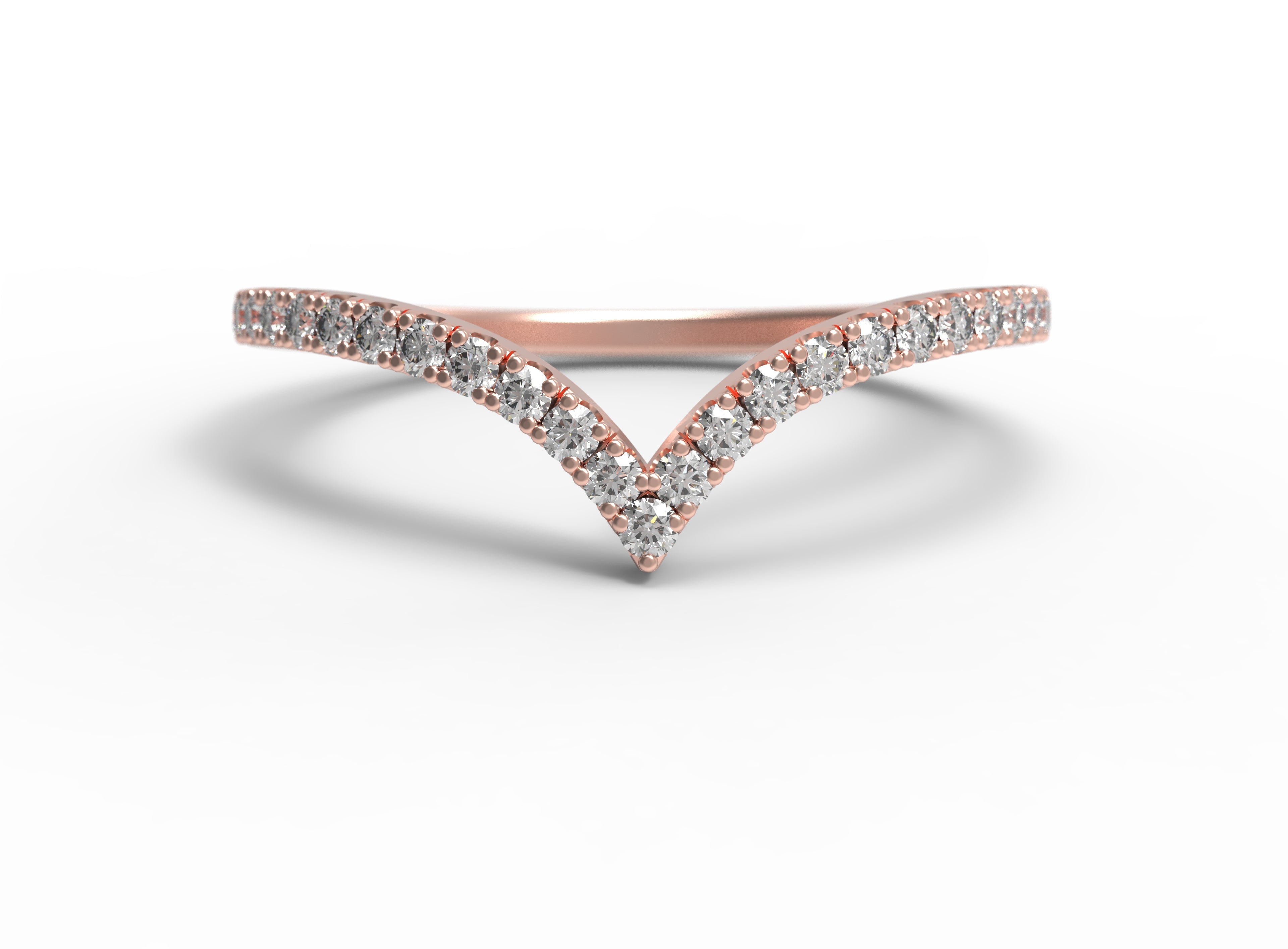 Close up of the Chevron Mia womens wedding band by Fluid Jewellery in rose gold