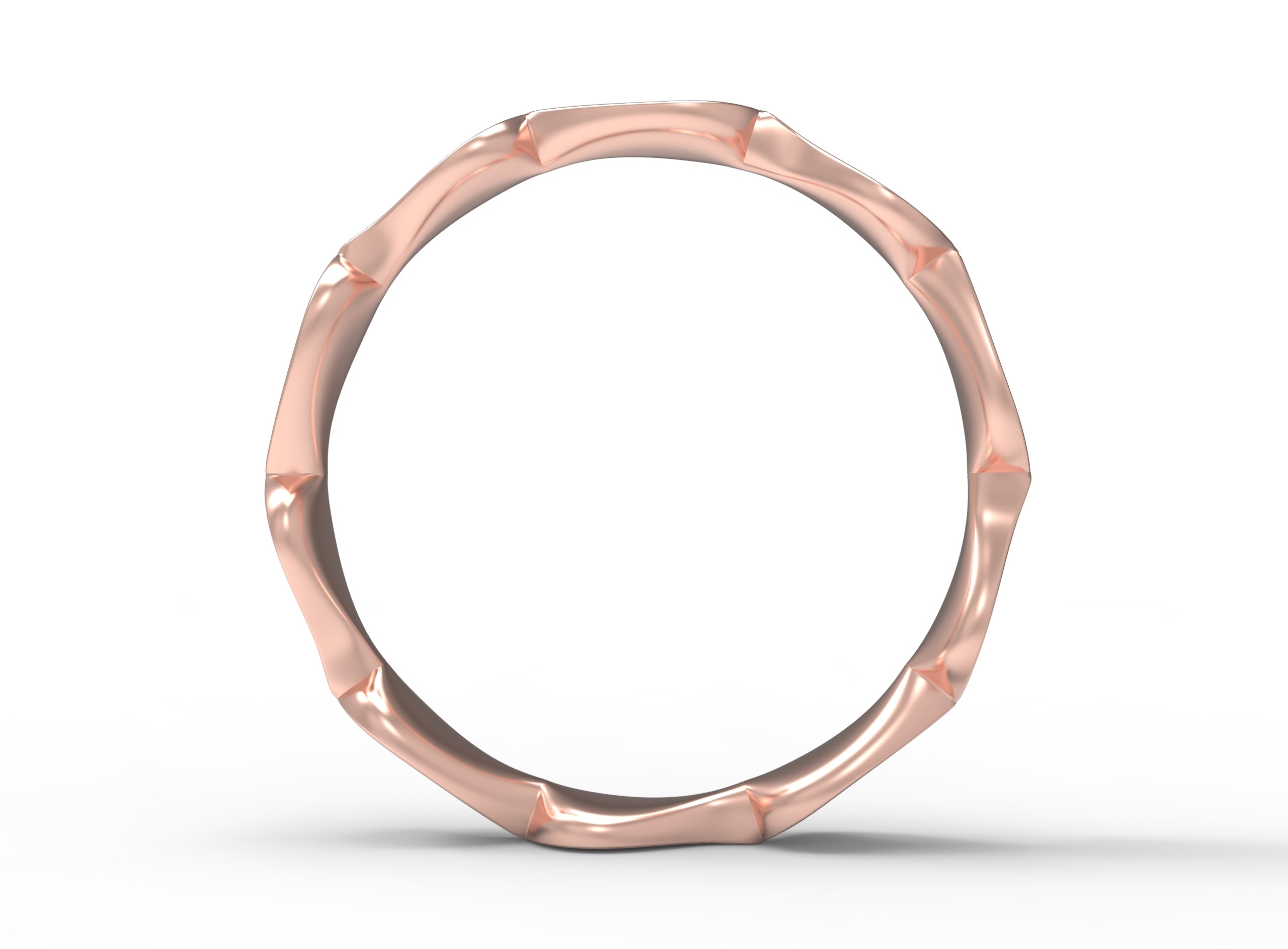 Close up of the Lotus womens wedding band by Fluid Jewellery in rose gold 3