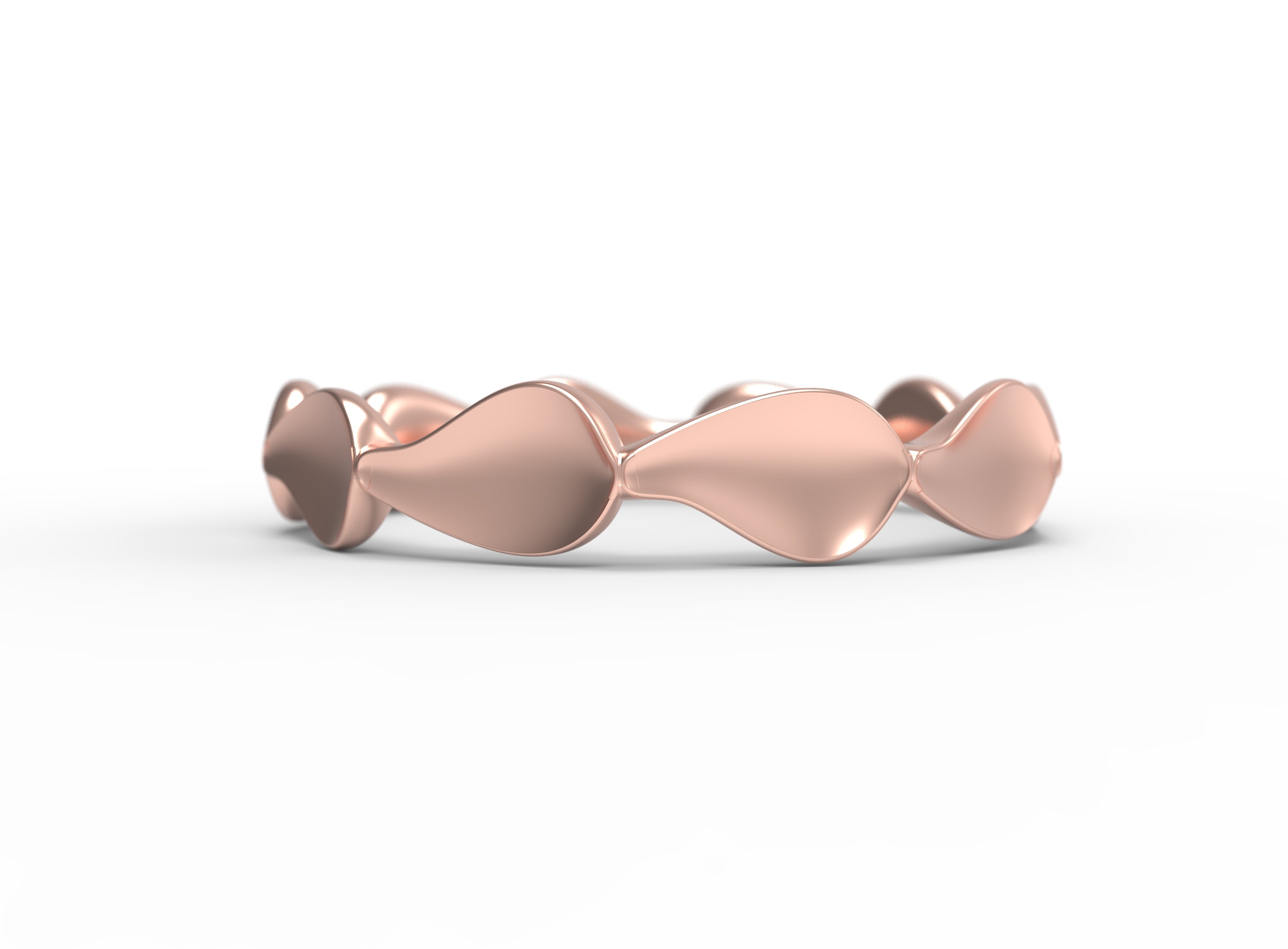 Close up of the Lotus womens wedding band by Fluid Jewellery in rose gold