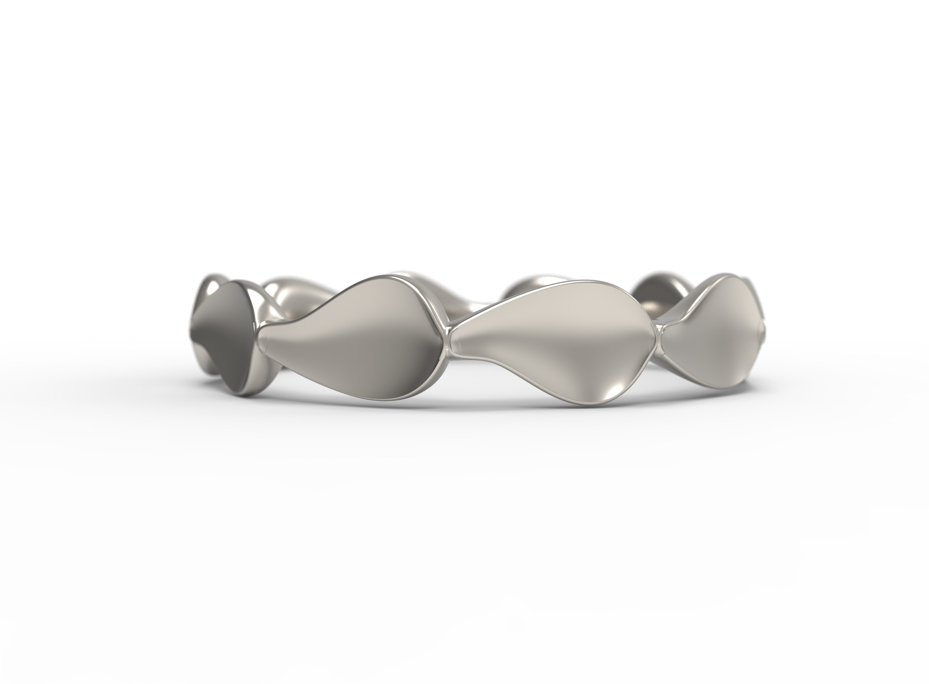 Close up of the Lotus womens wedding band by Fluid Jewellery in white gold