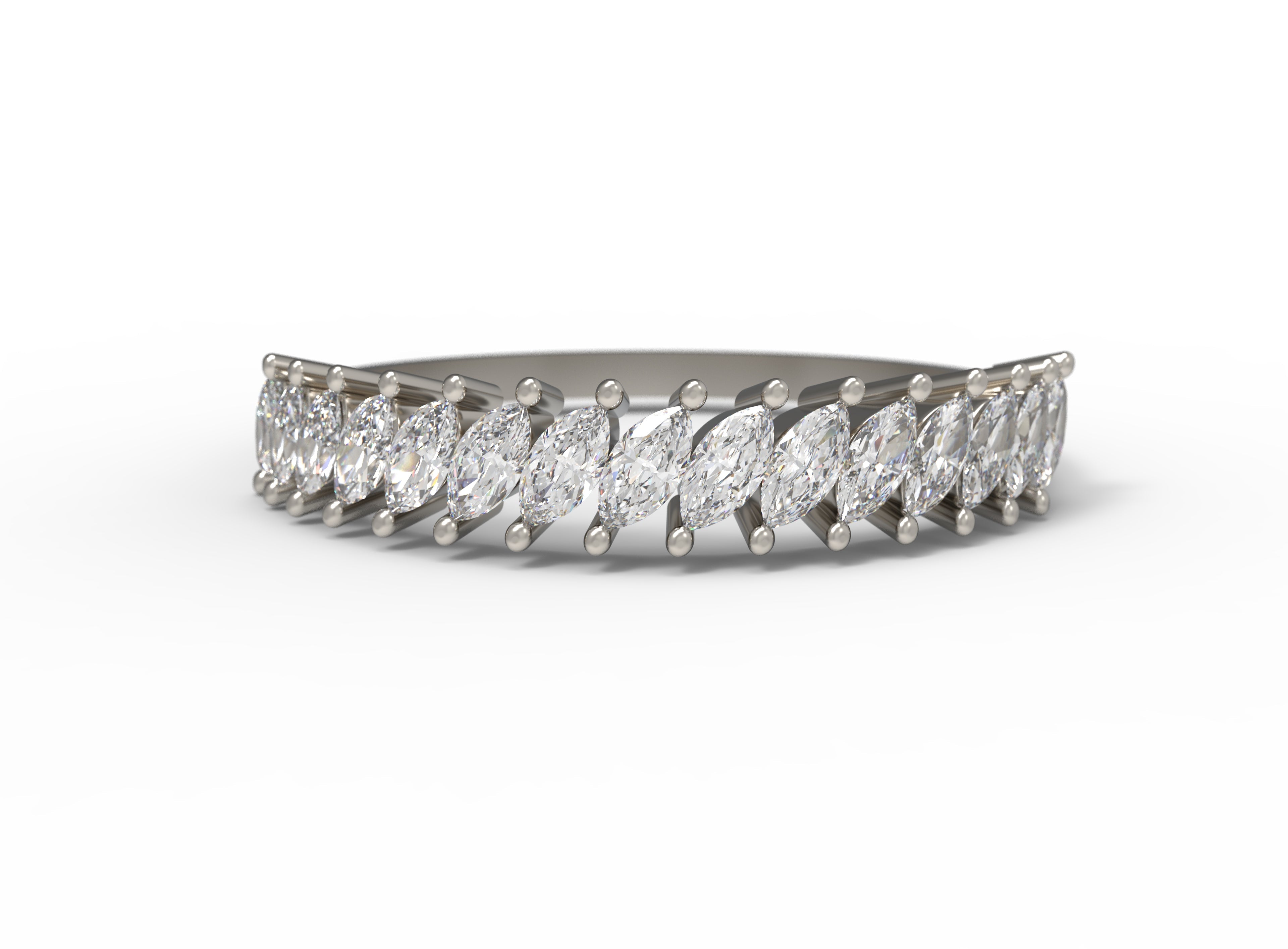 Close up of the classin Evelyn womens wedding band by Fluid Jewellery in white gold