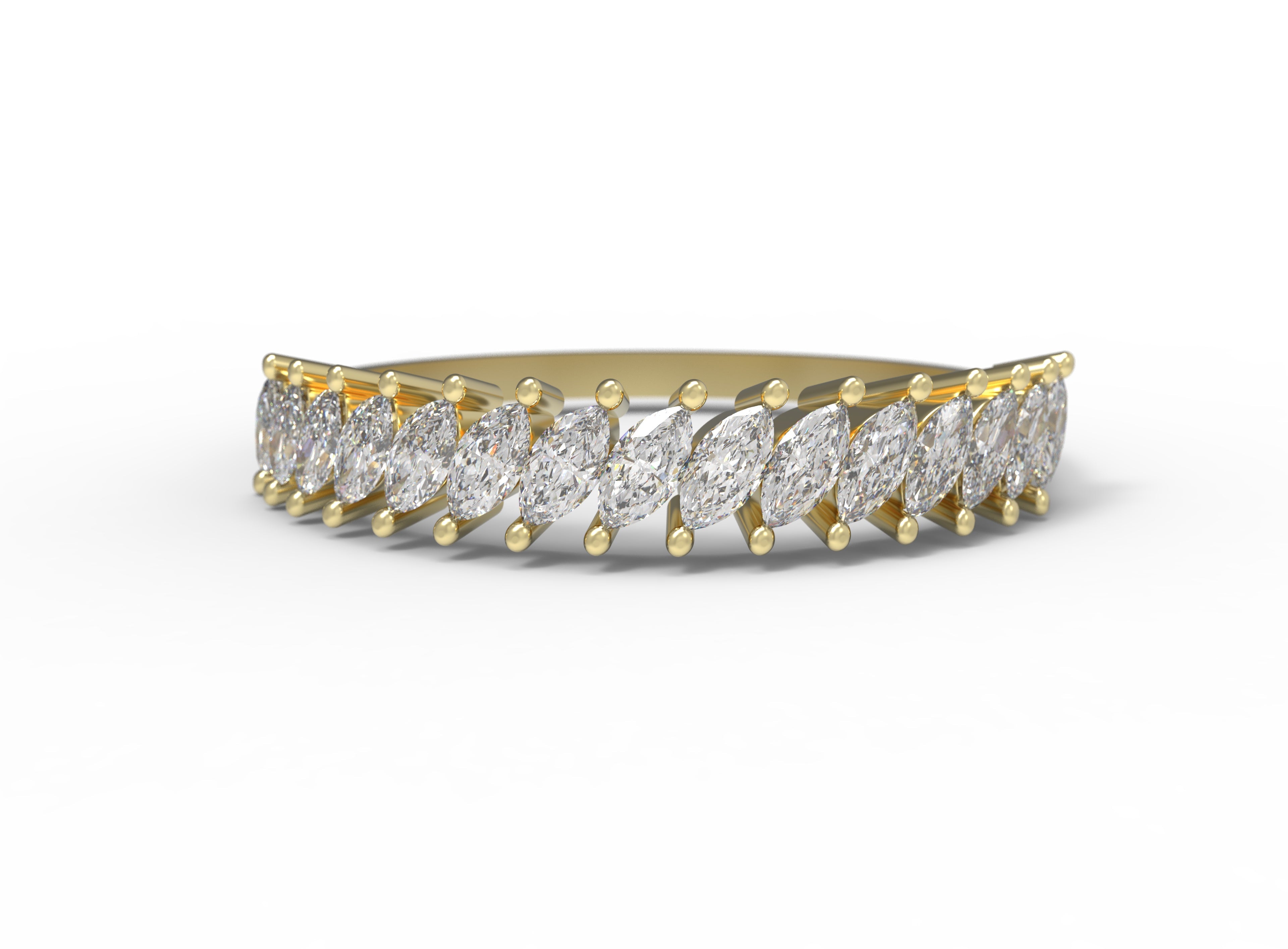 Close up of the classin Evelyn womens wedding band by Fluid Jewellery in yellow gold
