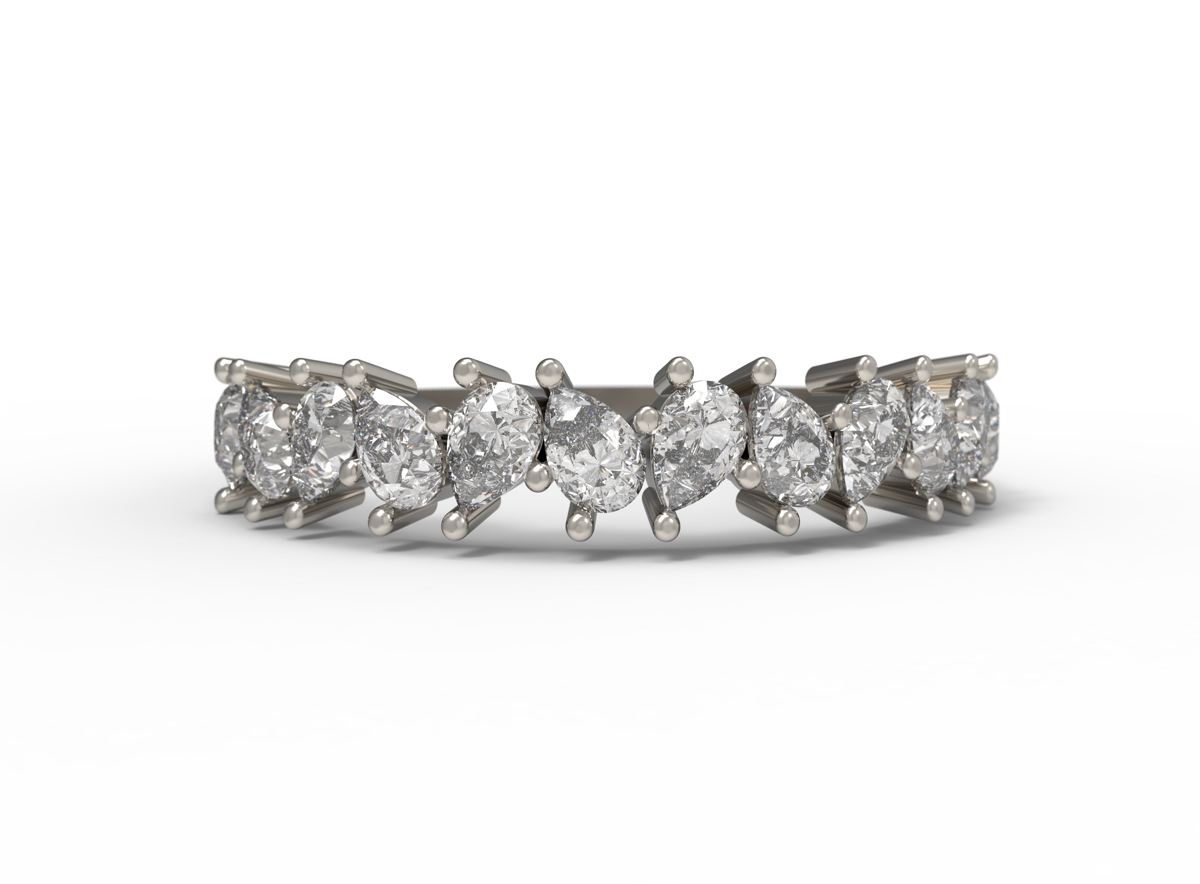 Close up of thecluster Maeve womens wedding band by Fluid Jewellery in white gold