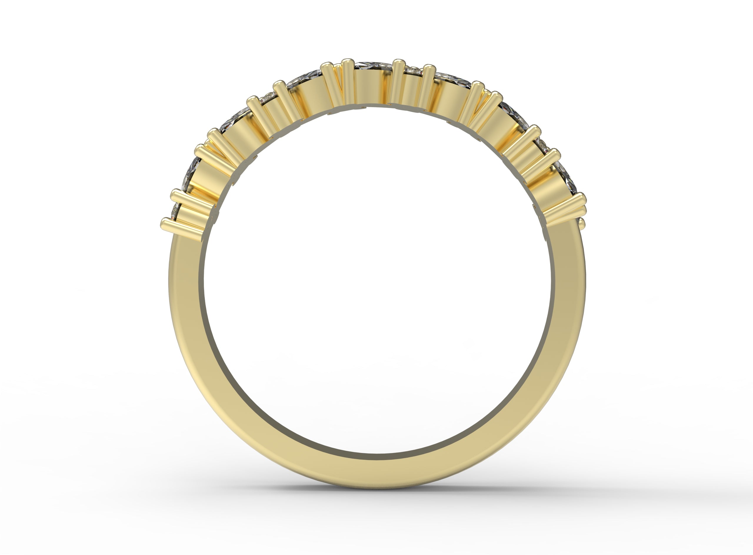 Close up of the cluster Marissa womens wedding band by Fluid Jewellery in yellow gold 3