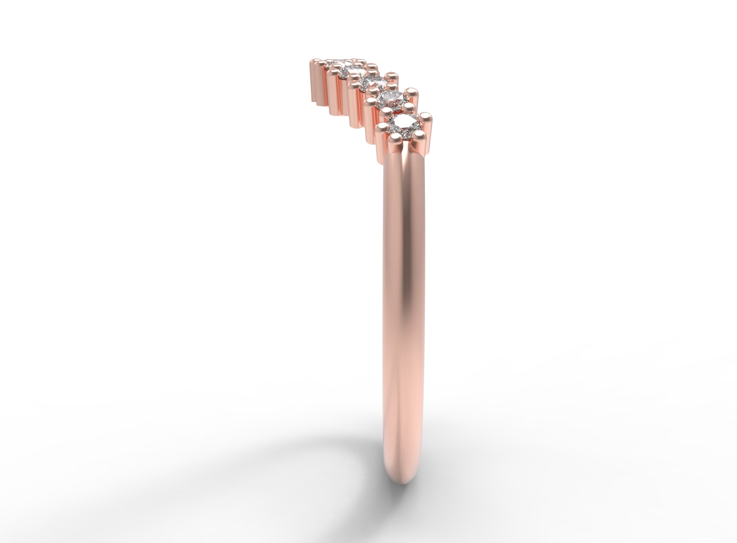 Close up of the curved Ida womens wedding band by Fluid Jewellery in rose gold 2