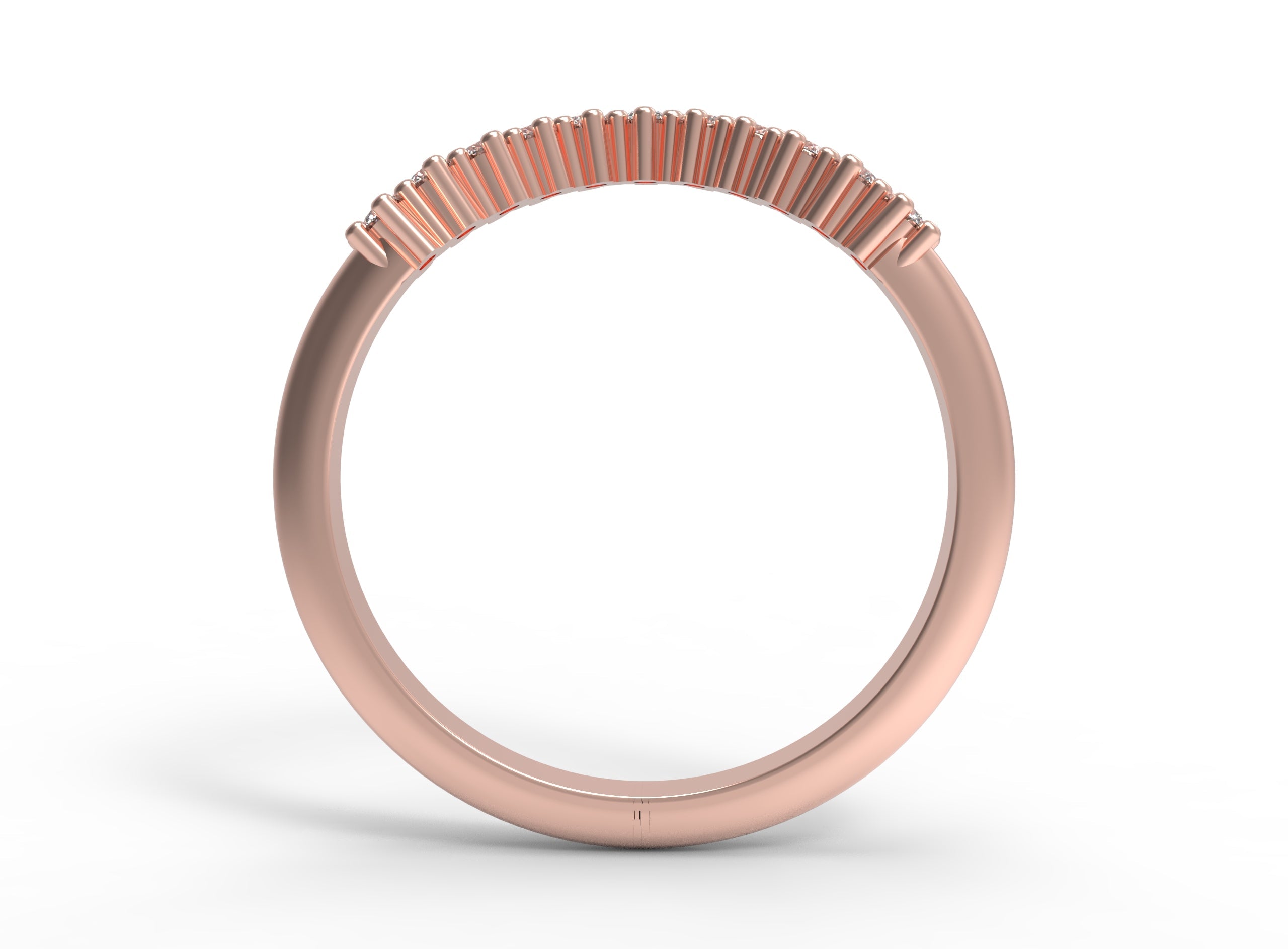 Close up of the curved Ida womens wedding band by Fluid Jewellery in rose gold 3
