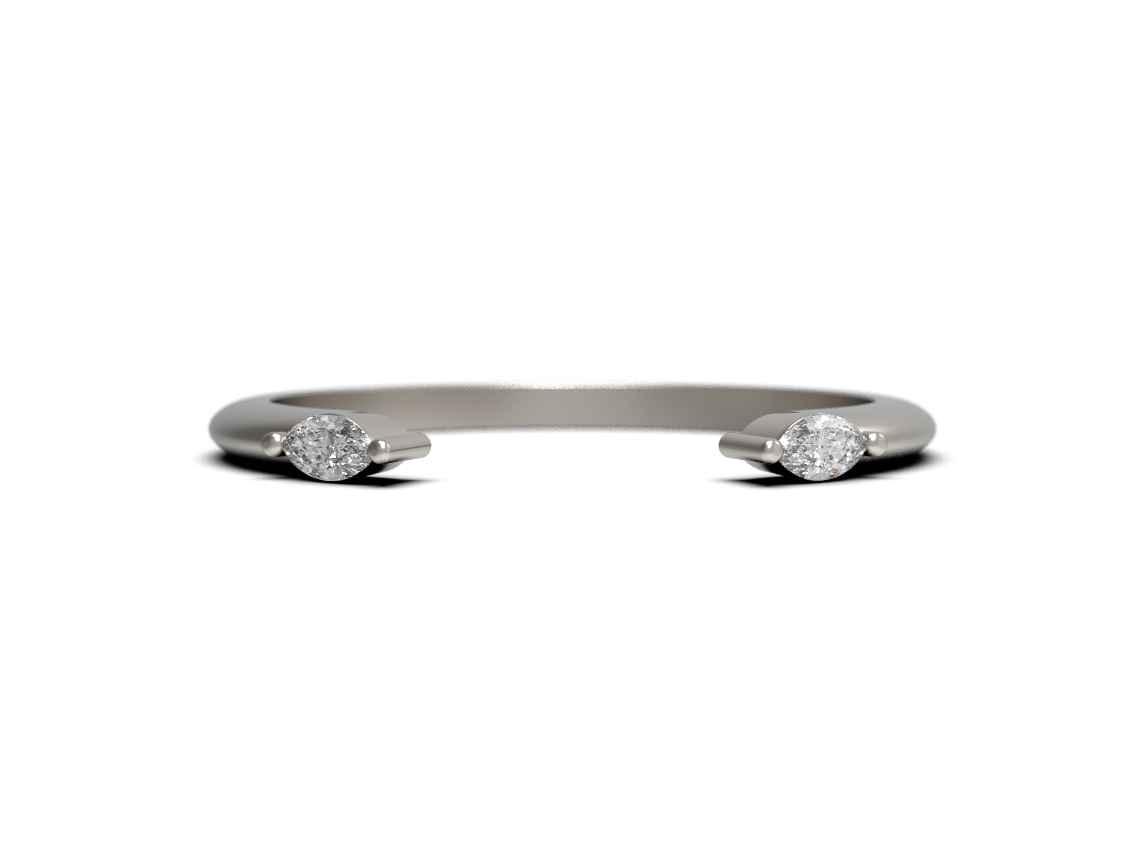Close up of the open Mara womens wedding band by Fluid Jewellery in white gold