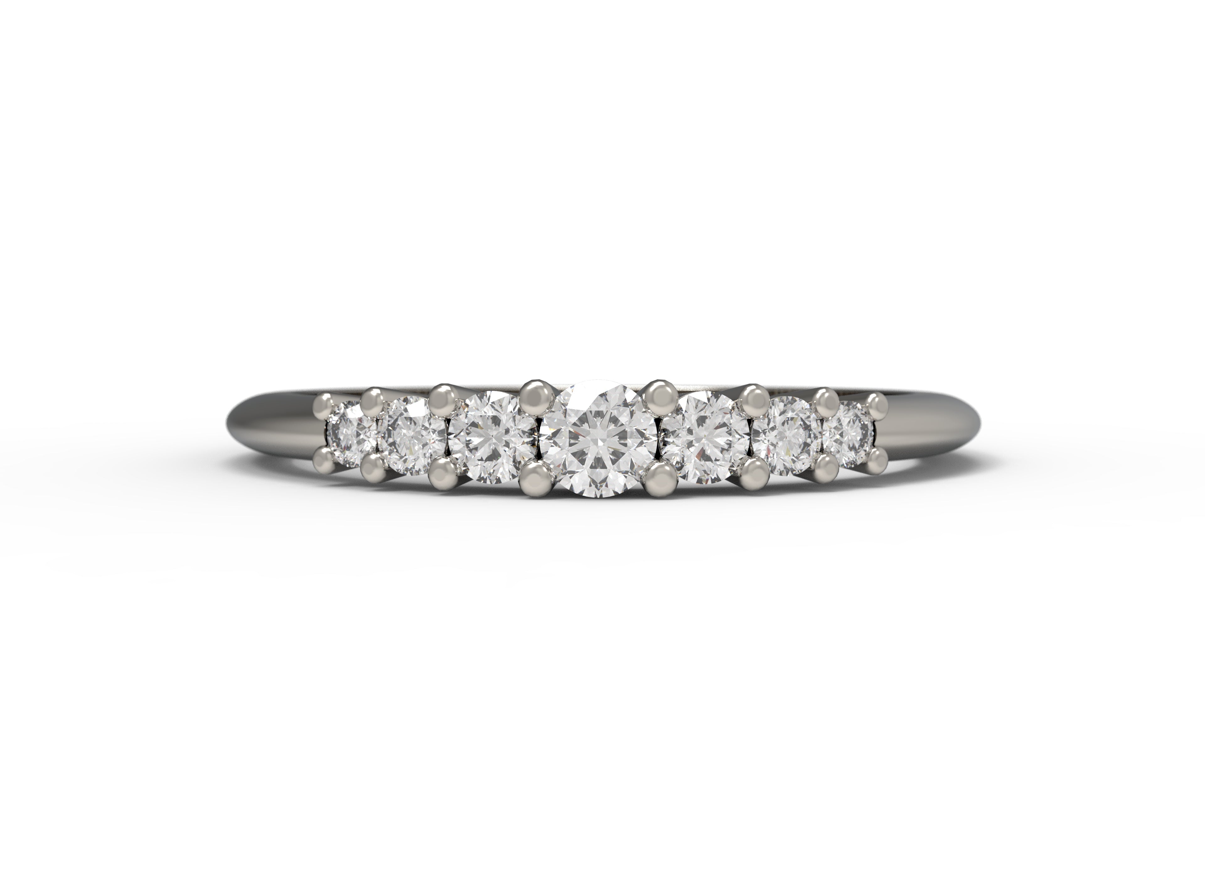 Close up of the seven stone Elsie womens wedding band by Fluid Jewellery in white gold